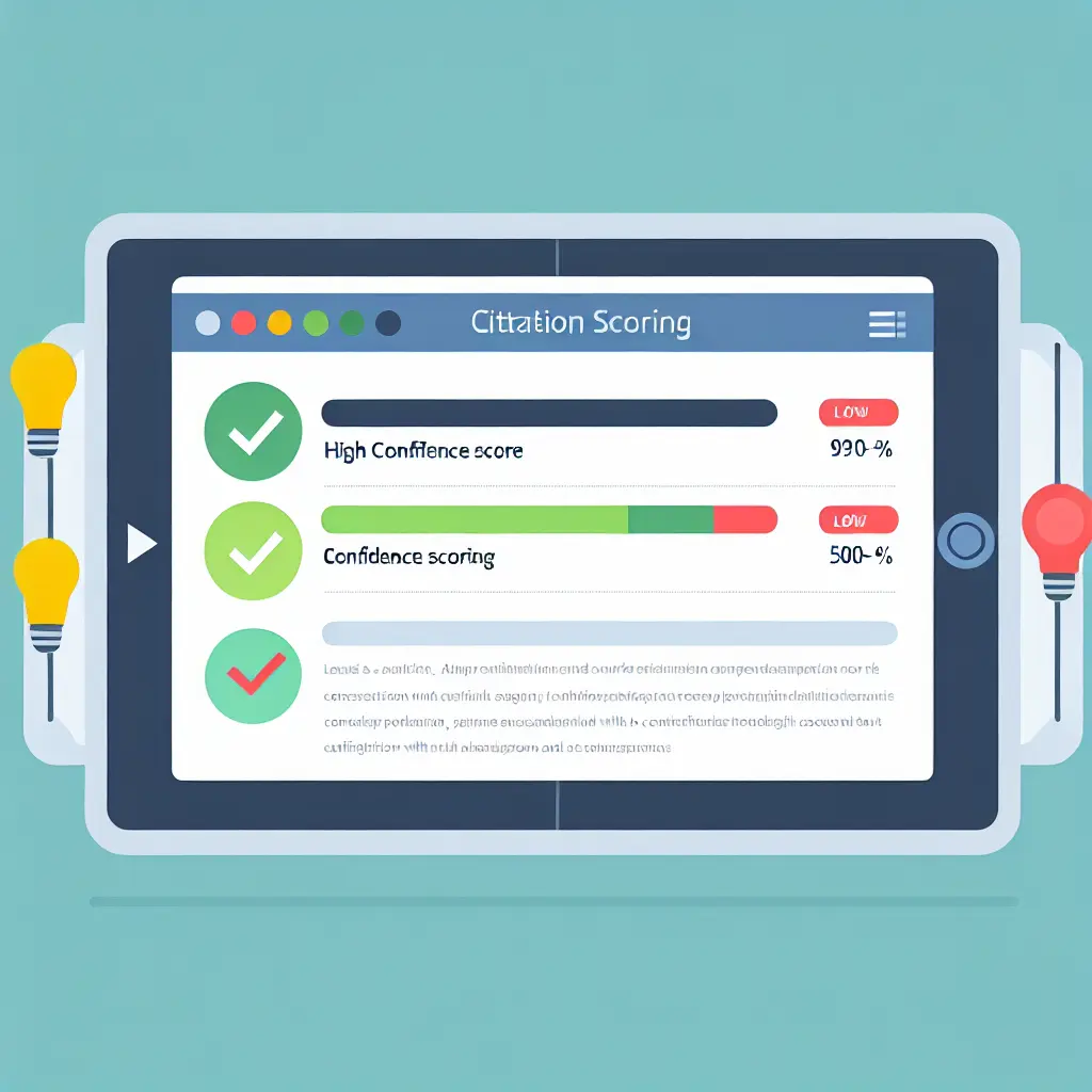 Moderne citatietool interface met confidence scores en transparante verificatiesuggesties