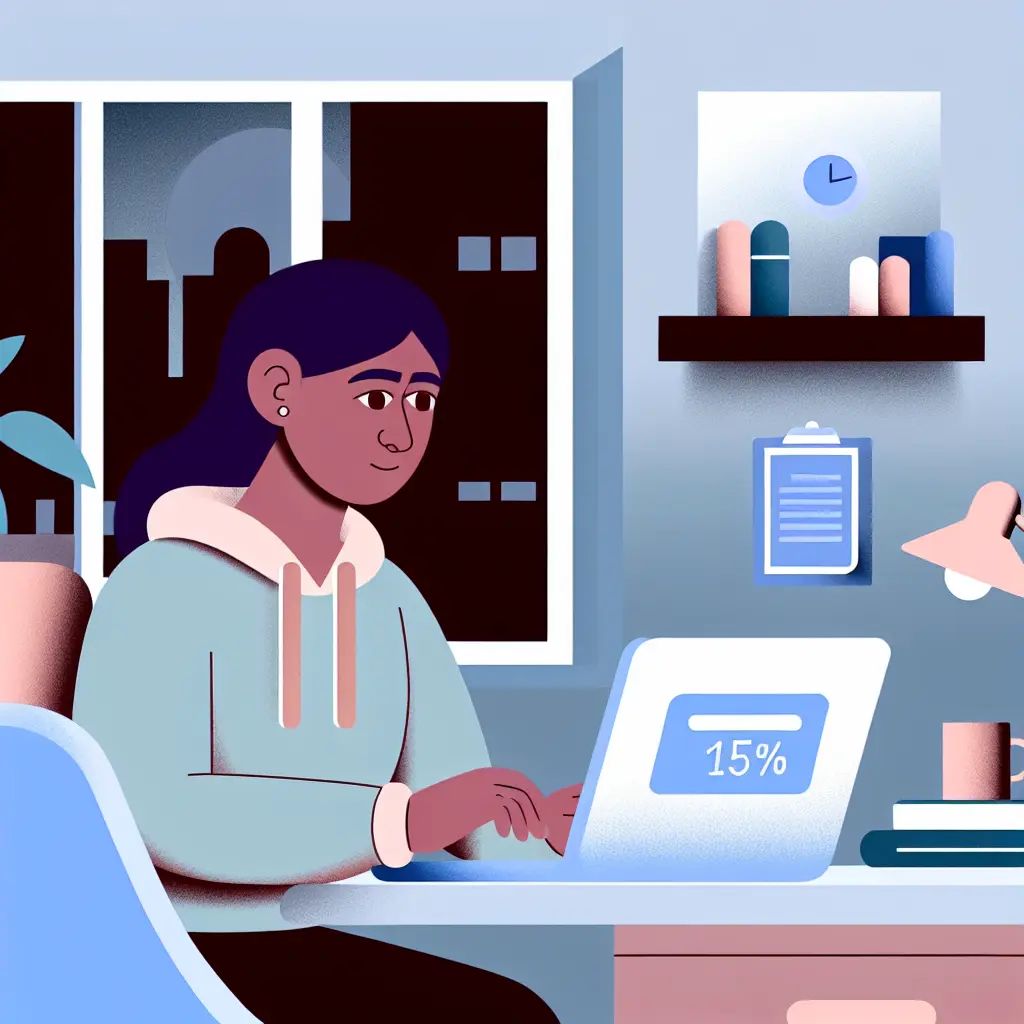 Student calmly checking their work on laptop in modern dorm room