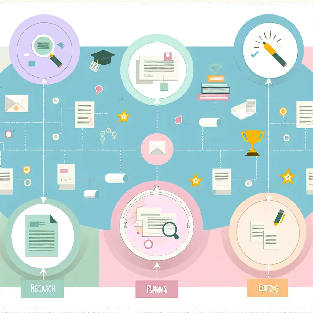 Research materials, laptop and notes spread across desk showing academic workflow