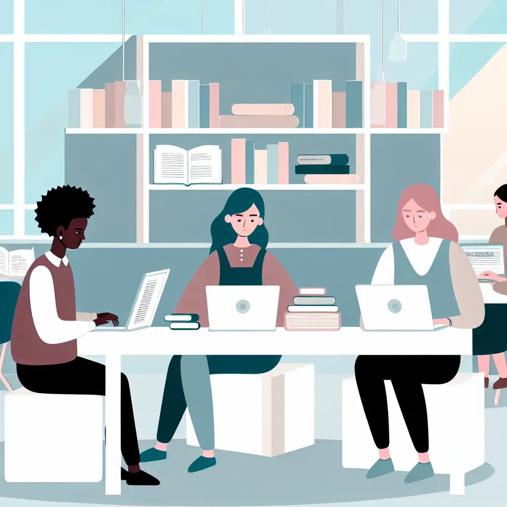 Studenten gebruiken moderne schrijfsoftware in universiteitsbibliotheken