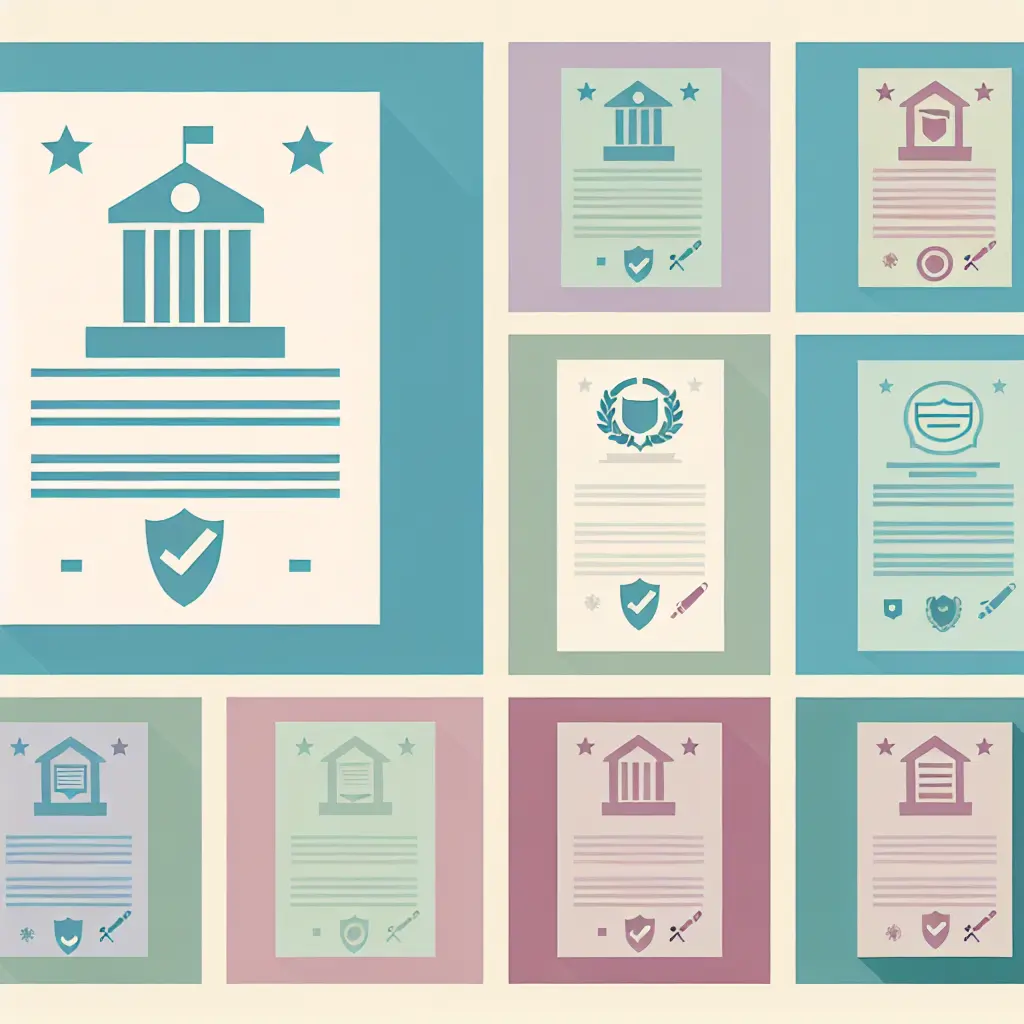 Visual representation of different university policy documents with approval symbols