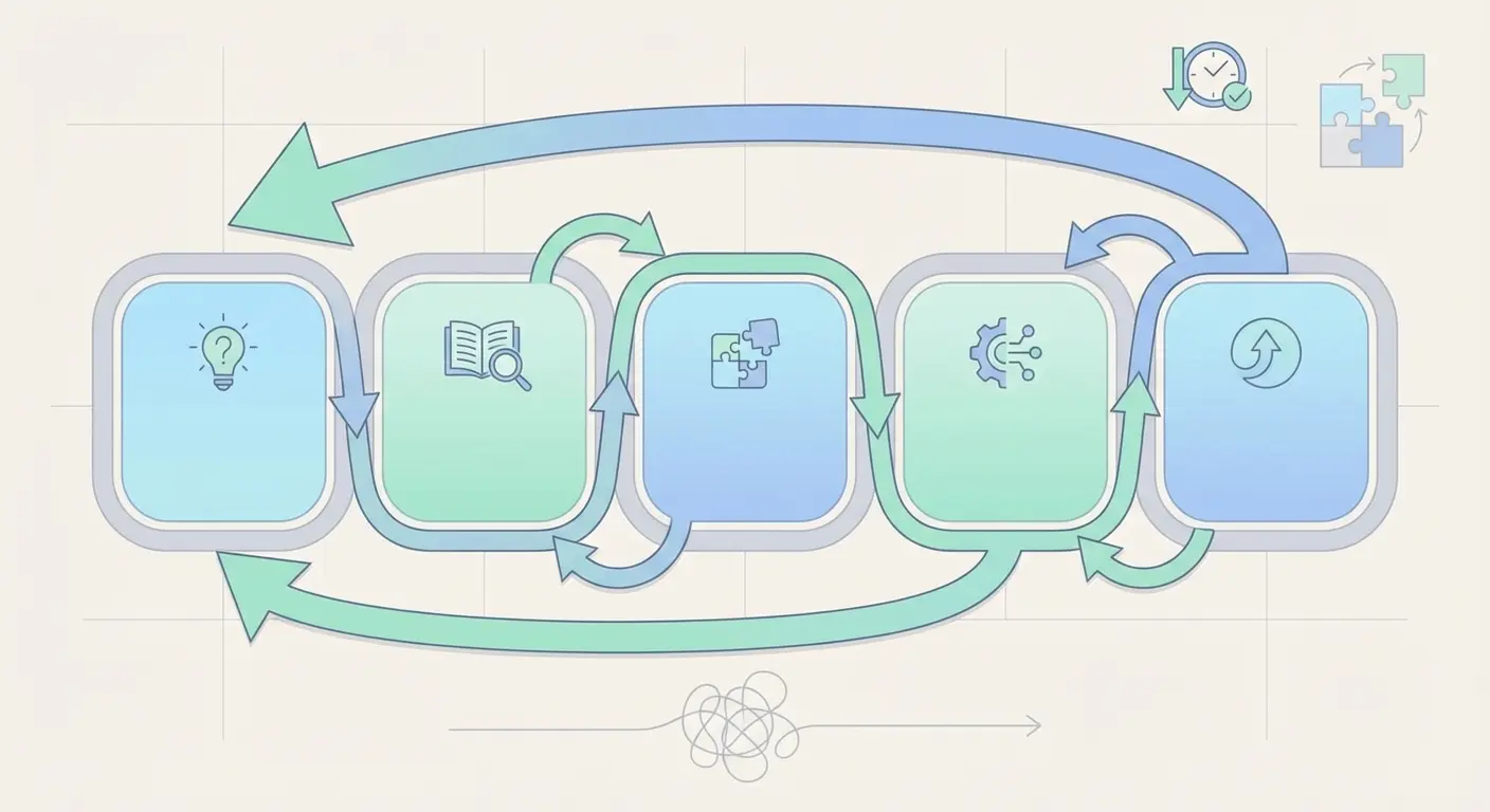 Vector infographic showing a reverse-outline workflow for reorganising dissertation chapters from conclusion back to introduction