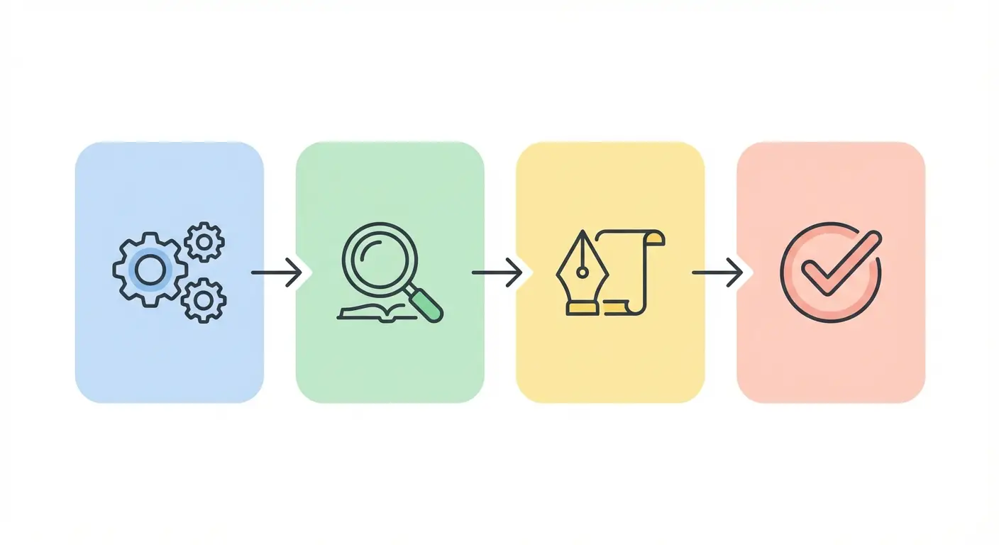 Four-phase citation standardization workflow diagram showing Setup, Collection, Writing, and Pre-Submission Audit stages connected by arrows, representing a practical research methodology framework