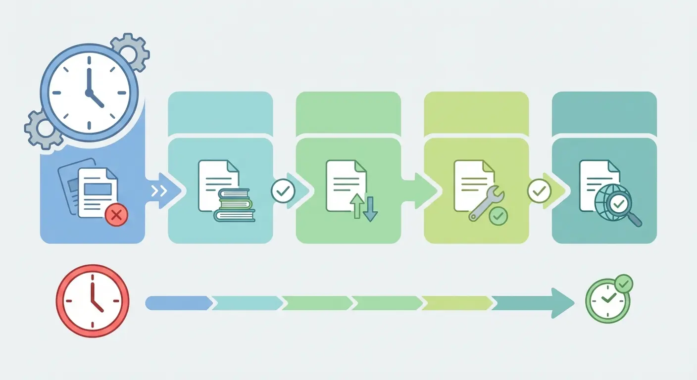 Infographic showing the hidden time cost of manual bibliography tasks including missing metadata, style checks, sorting, and DOI verification