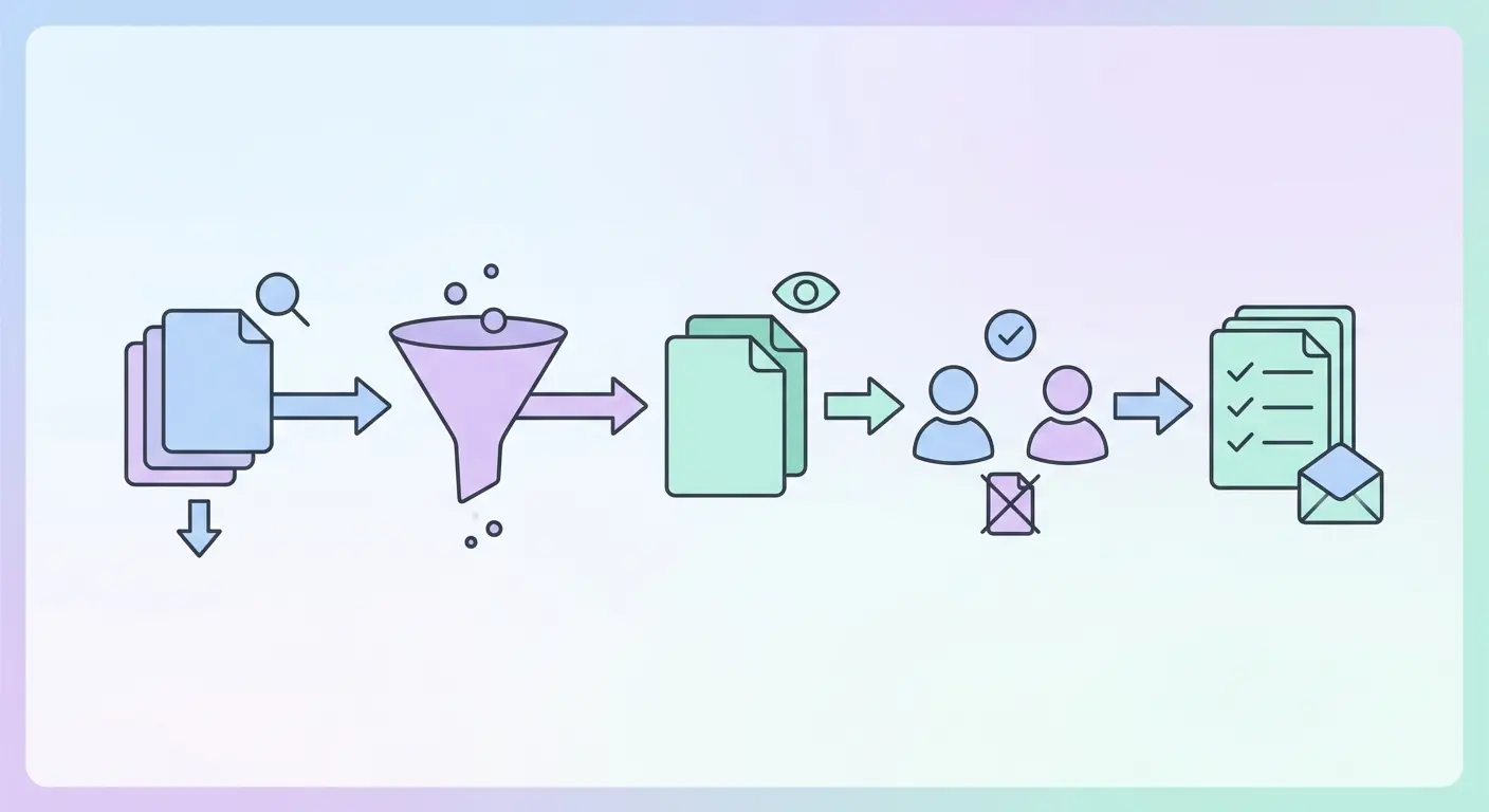 PRISMA-style systematic literature review flow diagram showing five stages: records identified, screening, full-text assessment, inclusion, and final synthesis