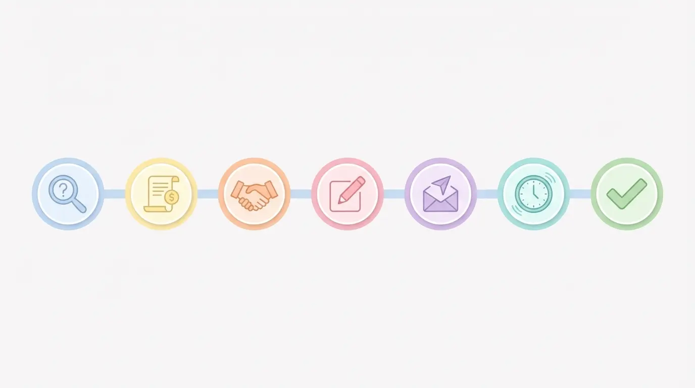 Step-by-step timeline for PhD funding applications in the UK showing key stages from defining the research question through to awaiting funding decisions