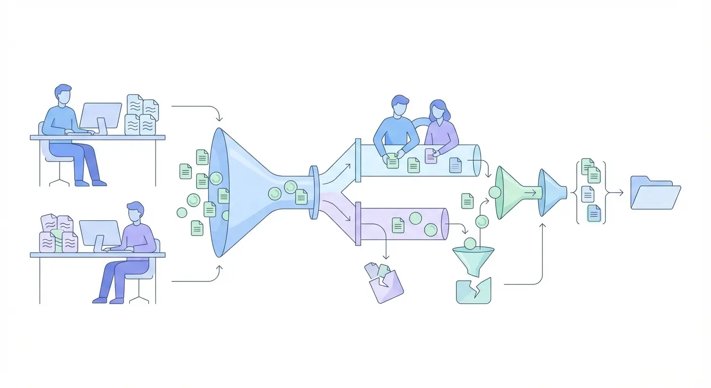 Two-reviewer screening process for systematic literature reviews, illustrating parallel title/abstract and full-text assessment stages leading to included studies
