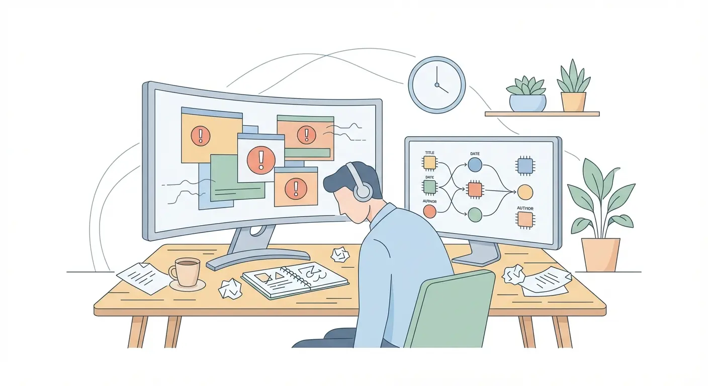 Researcher frustrated by citation errors and metadata warnings in reference management software