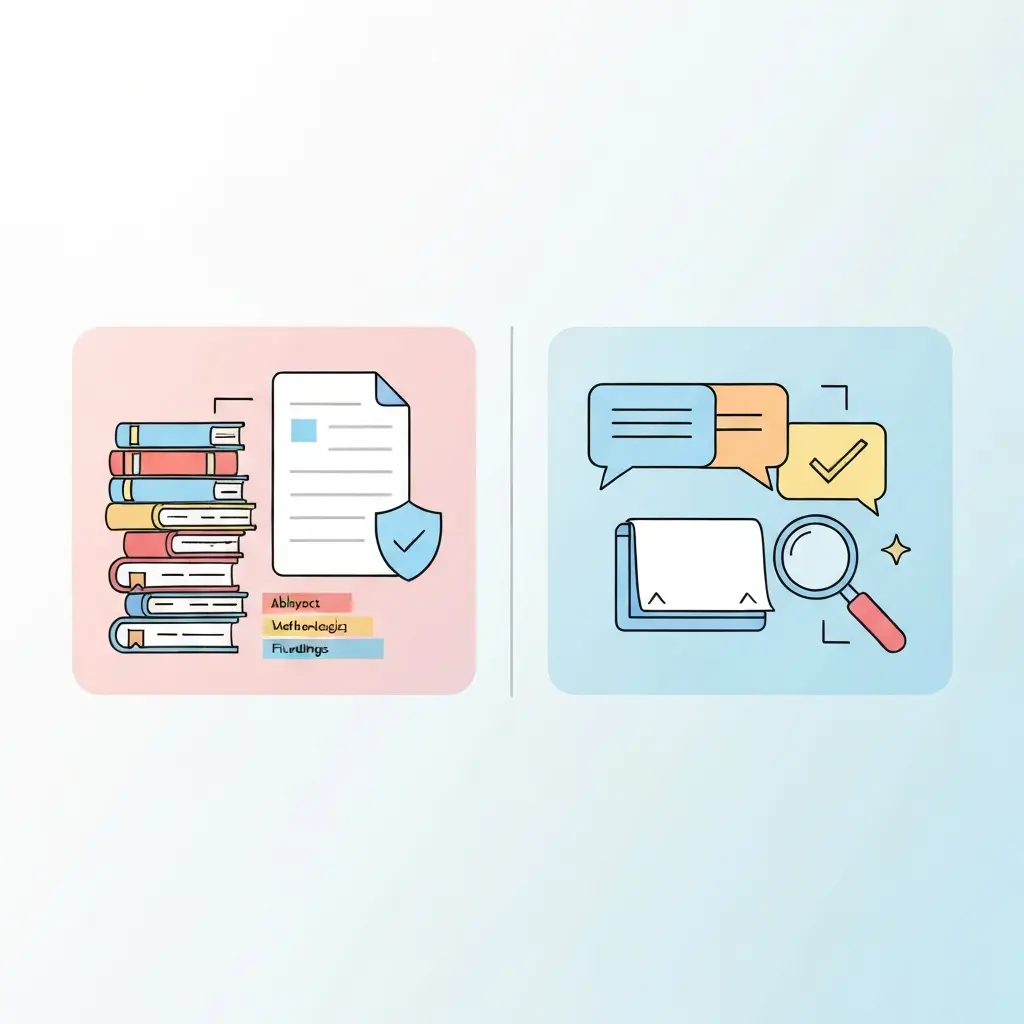 Comparison between academic AI for thesis writing with structured workflow and citations versus a general chat-based AI used for brainstorming and drafting