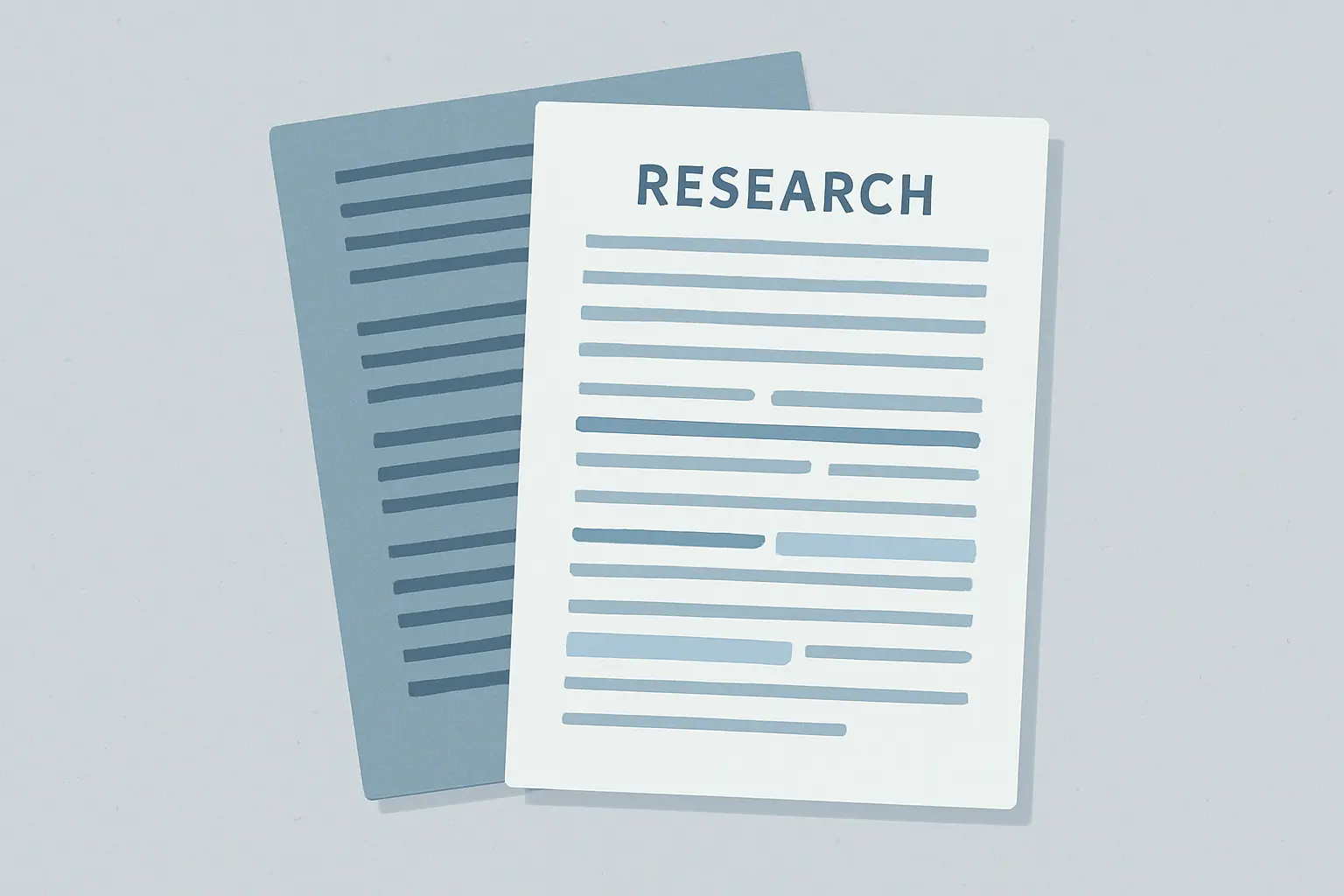 Illustration showing overlapping academic documents with highlighted matching passages, representing text recycling detection in thesis writing