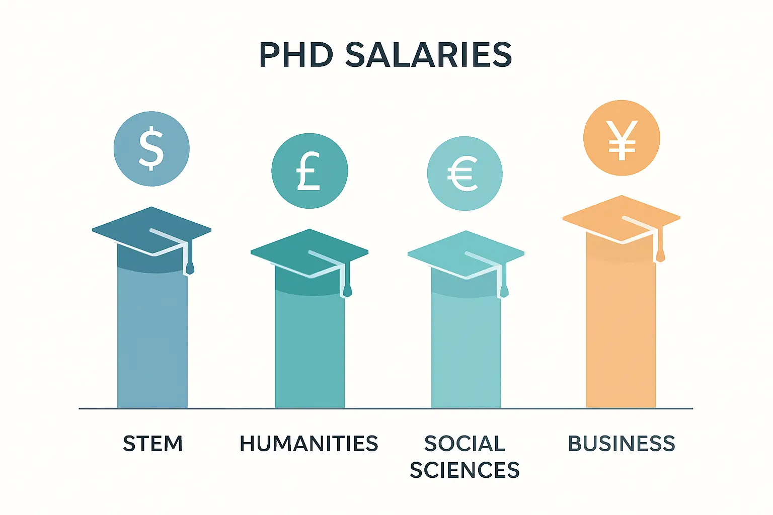 Flat-style bar chart comparing PhD salaries by discipline in 2026