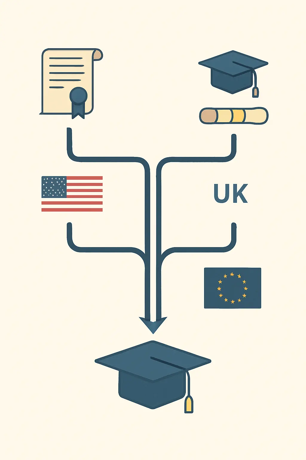 Diagram showing different academic pathways to a PhD including direct entry from bachelor's degree and the traditional master's-then-PhD route across different countries