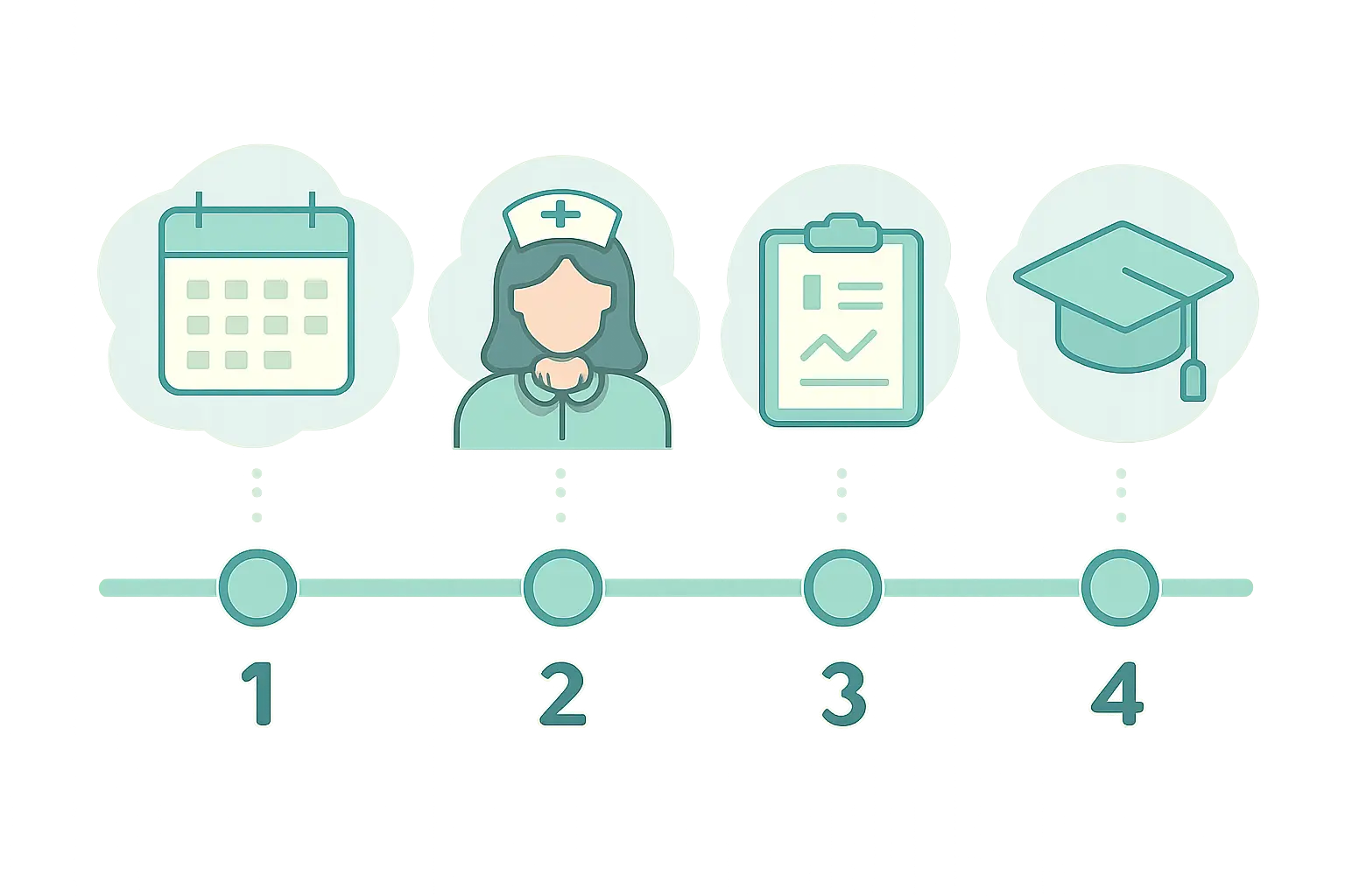 Timeline illustration of the stages in a nursing dissertation from coursework to defense