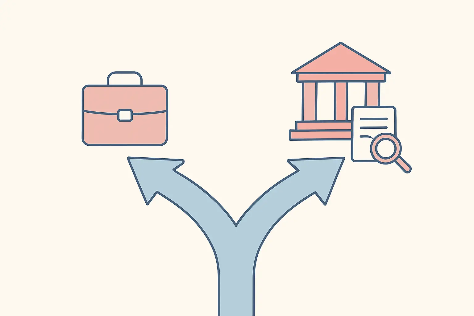 Flat vector diagram showing diverging paths to an employer and to a postgraduate admissions reader