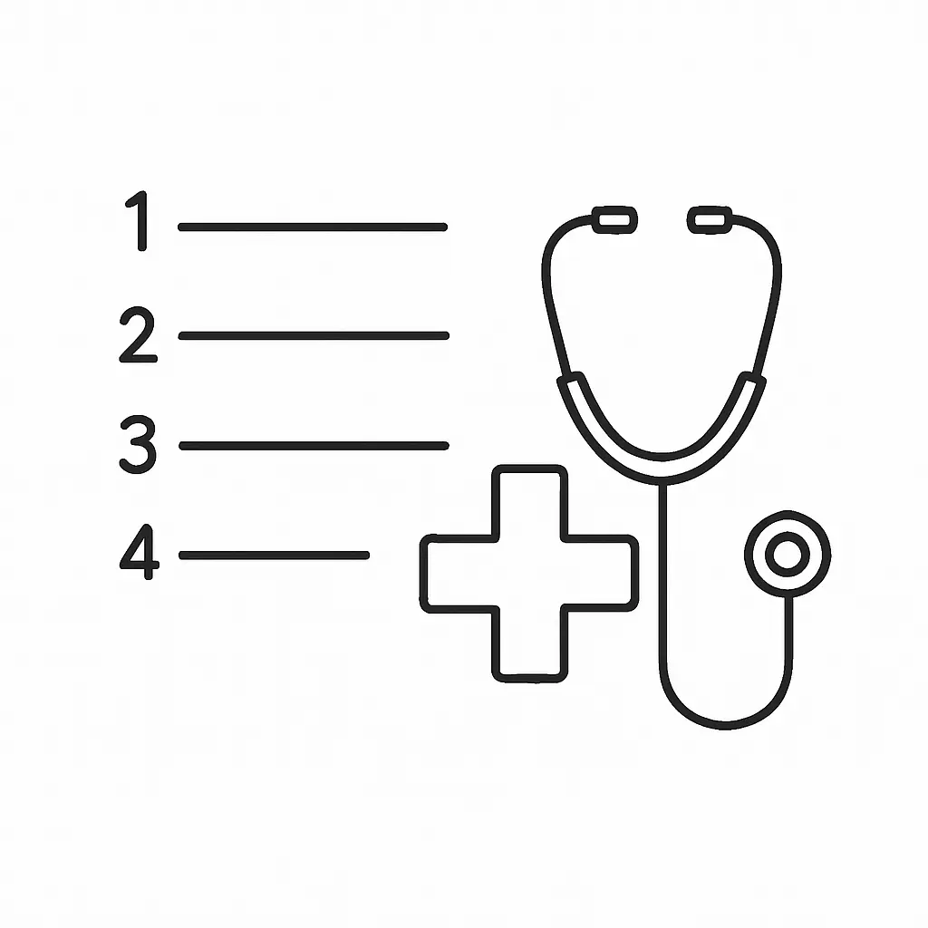 Line art illustration of a numbered reference list with a medical cross and stethoscope representing nursing citation