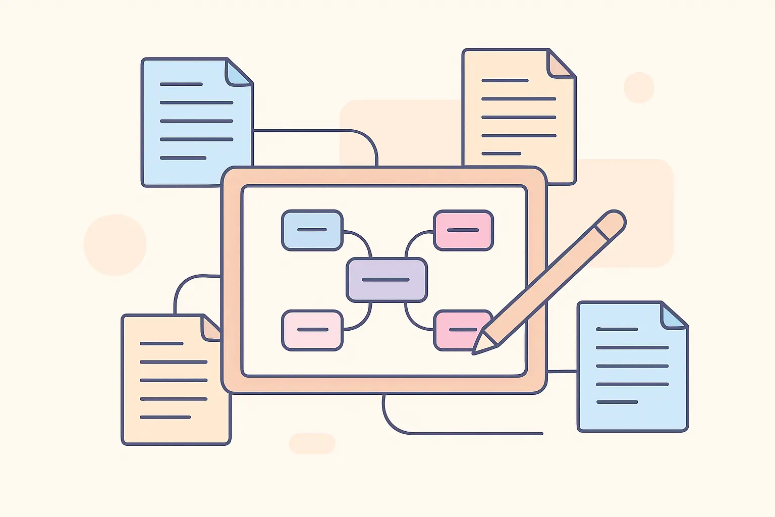A tablet linking excerpts from several papers into a mind map