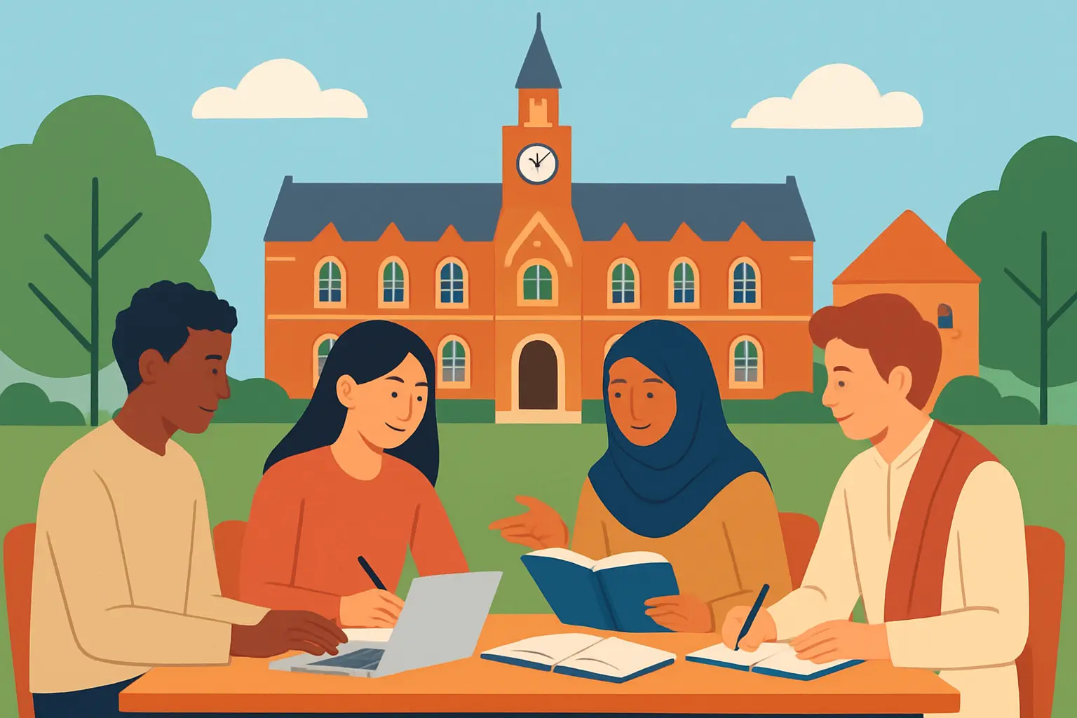 International students from different Commonwealth countries studying together on a UK campus