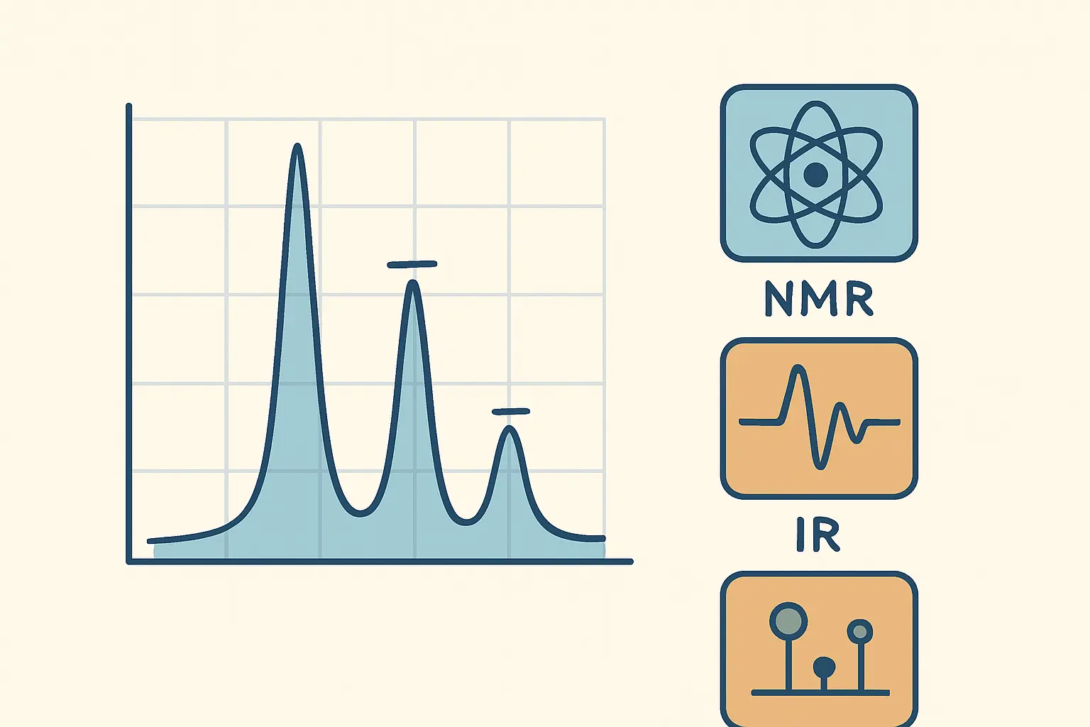 Illustration of a spectral peak chart representing NMR, IR and mass spectrometry data reporting