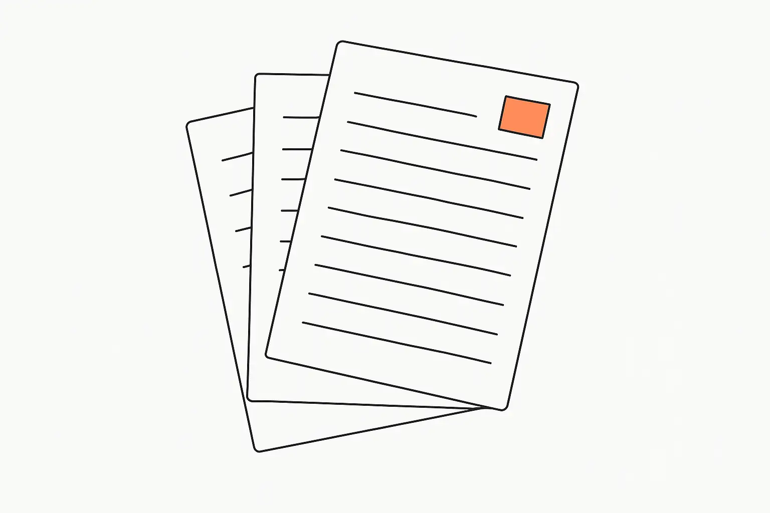 Minimalist line art of three stacked notebook layers representing jottings, fieldnotes and analytic memos