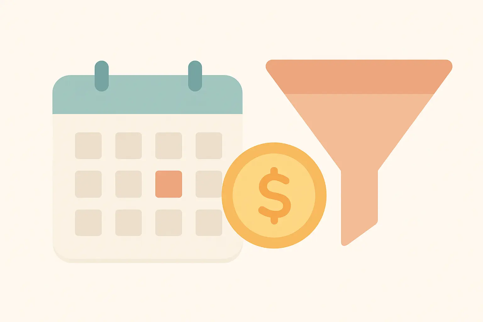 Flat vector illustration of a calendar, funding coin and narrowing funnel representing restricted Level 7 apprenticeship funding