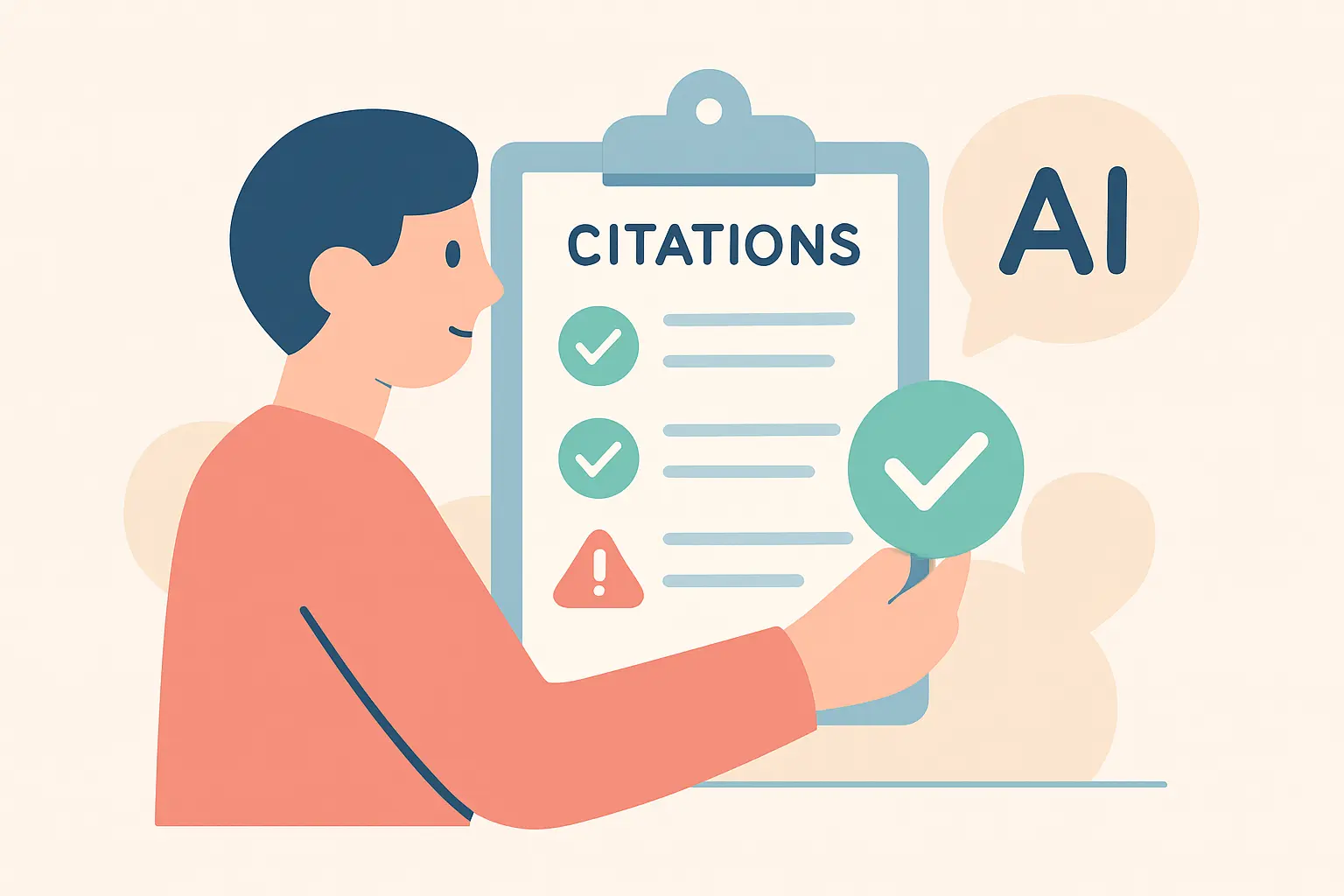 A researcher verifying AI-suggested citations against real sources