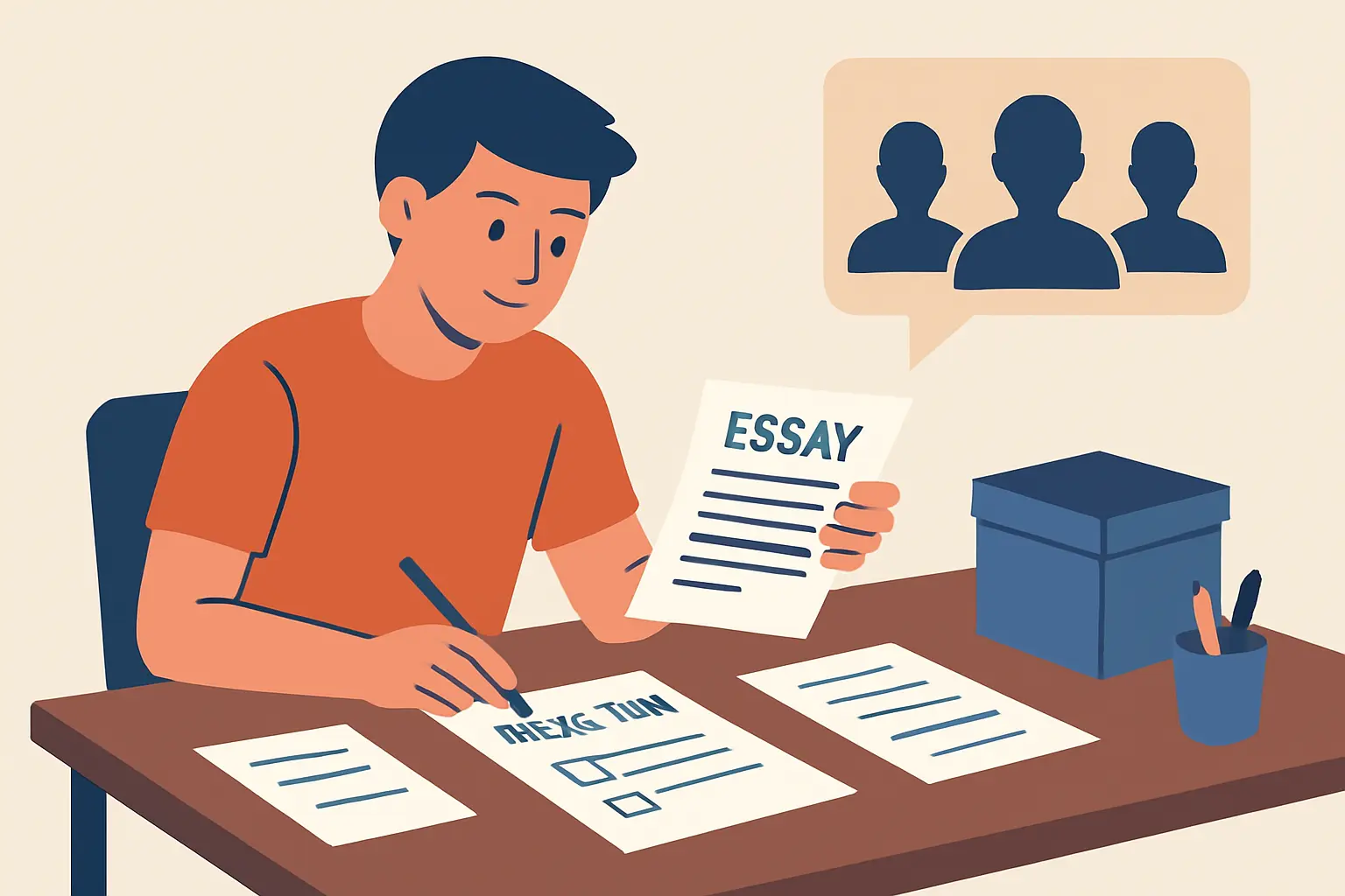 Student organizing scholarship application documents ahead of a Rhodes interview panel