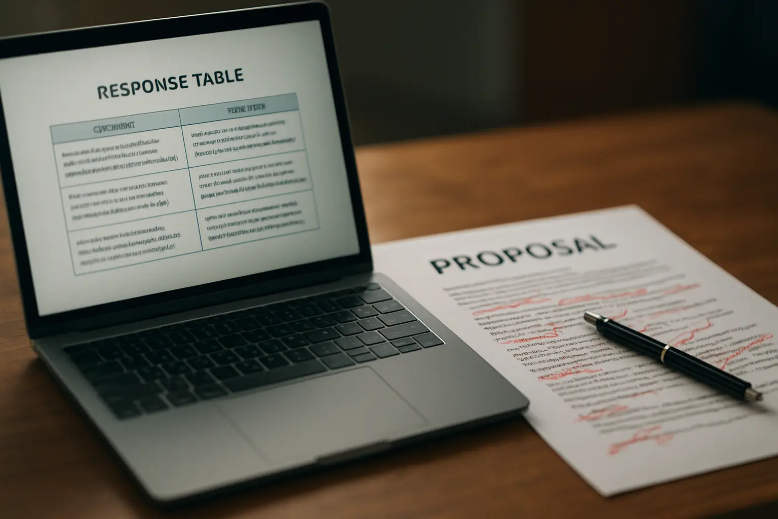 Photorealistic image of a response-to-comments table prepared for a proposal resubmission