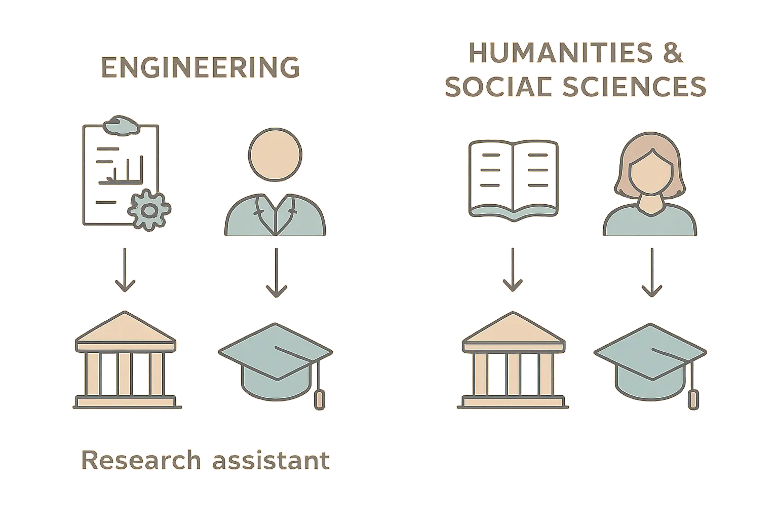 Comparison illustration of engineering PhD completion pathways and funding versus other disciplines