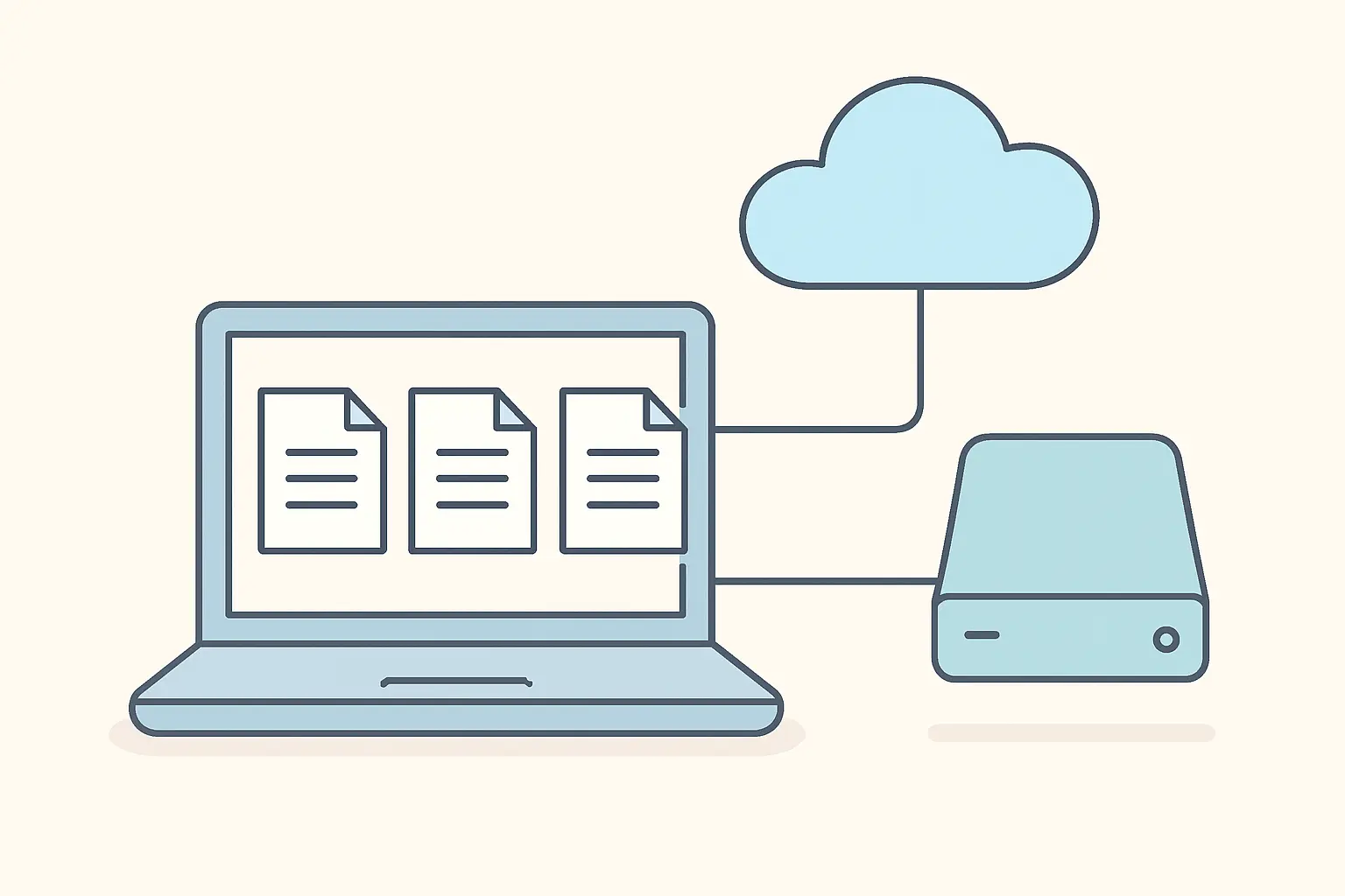Flat vector illustration of the 3-2-1 backup rule with three copies across different media