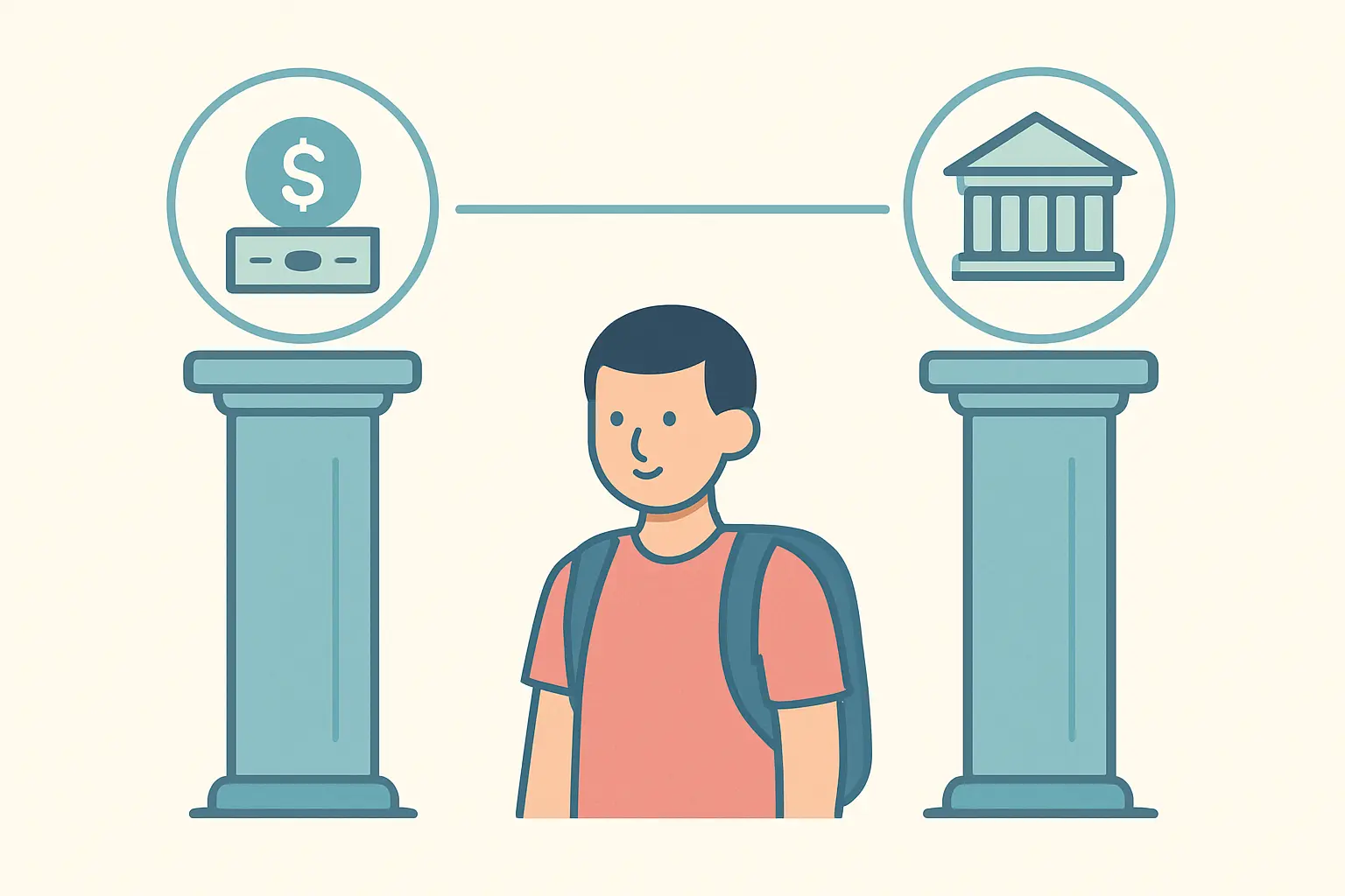 Flat vector illustration showing funding and university reasonable adjustments as two separate support routes