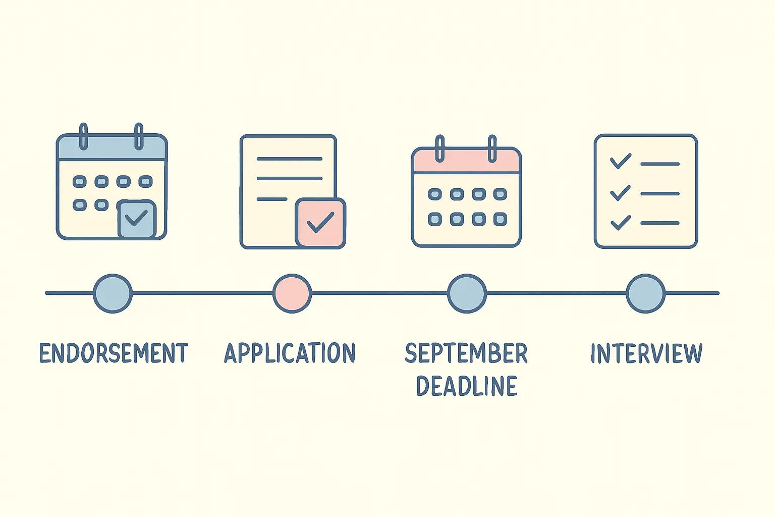A scholarship application timeline from endorsement to interview