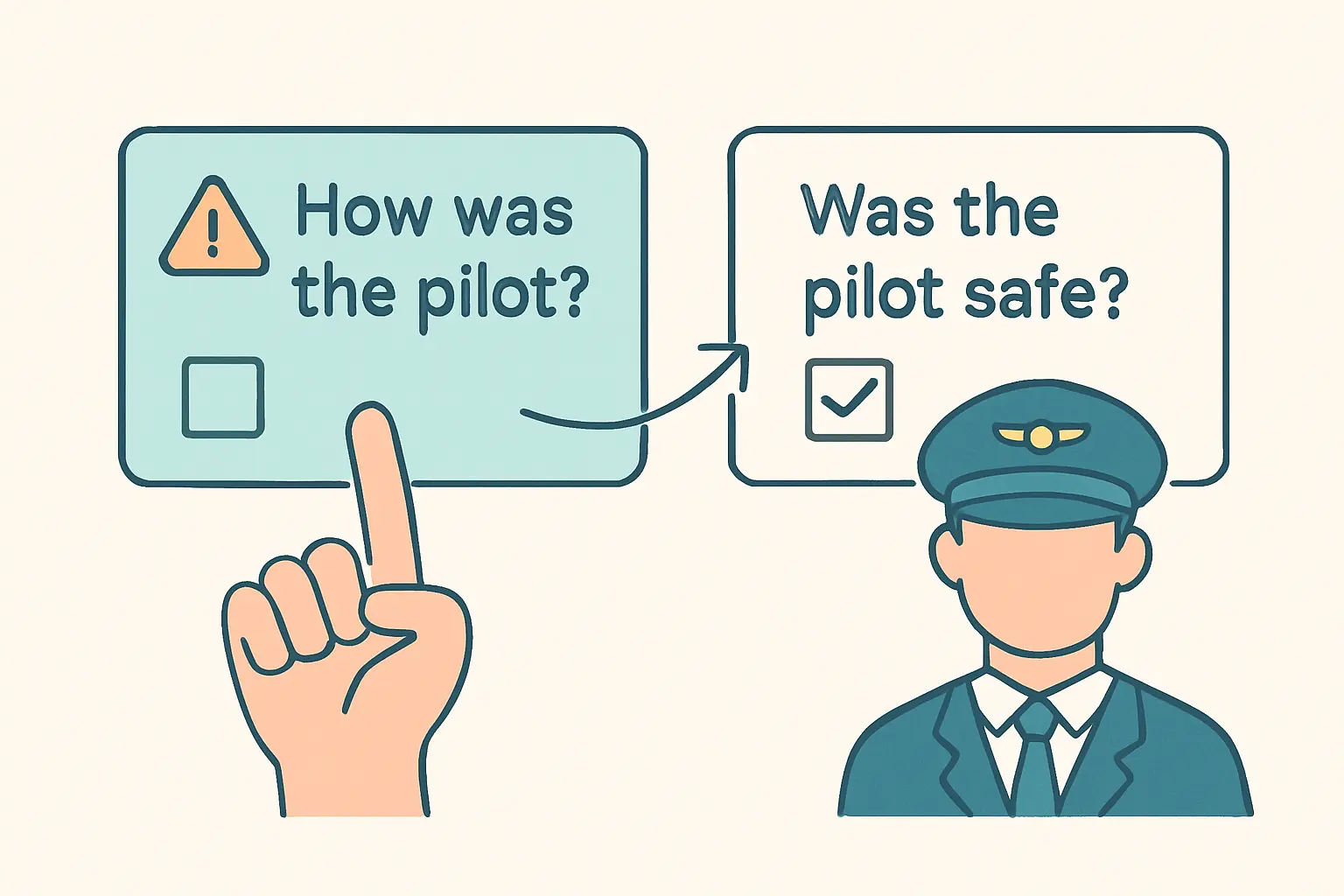 A pilot flagging a confusing survey question that gets reworded