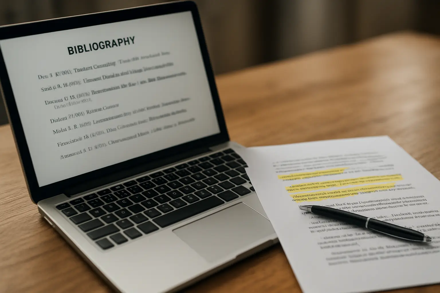 Photorealistic image of a bibliography being checked against in-text citations