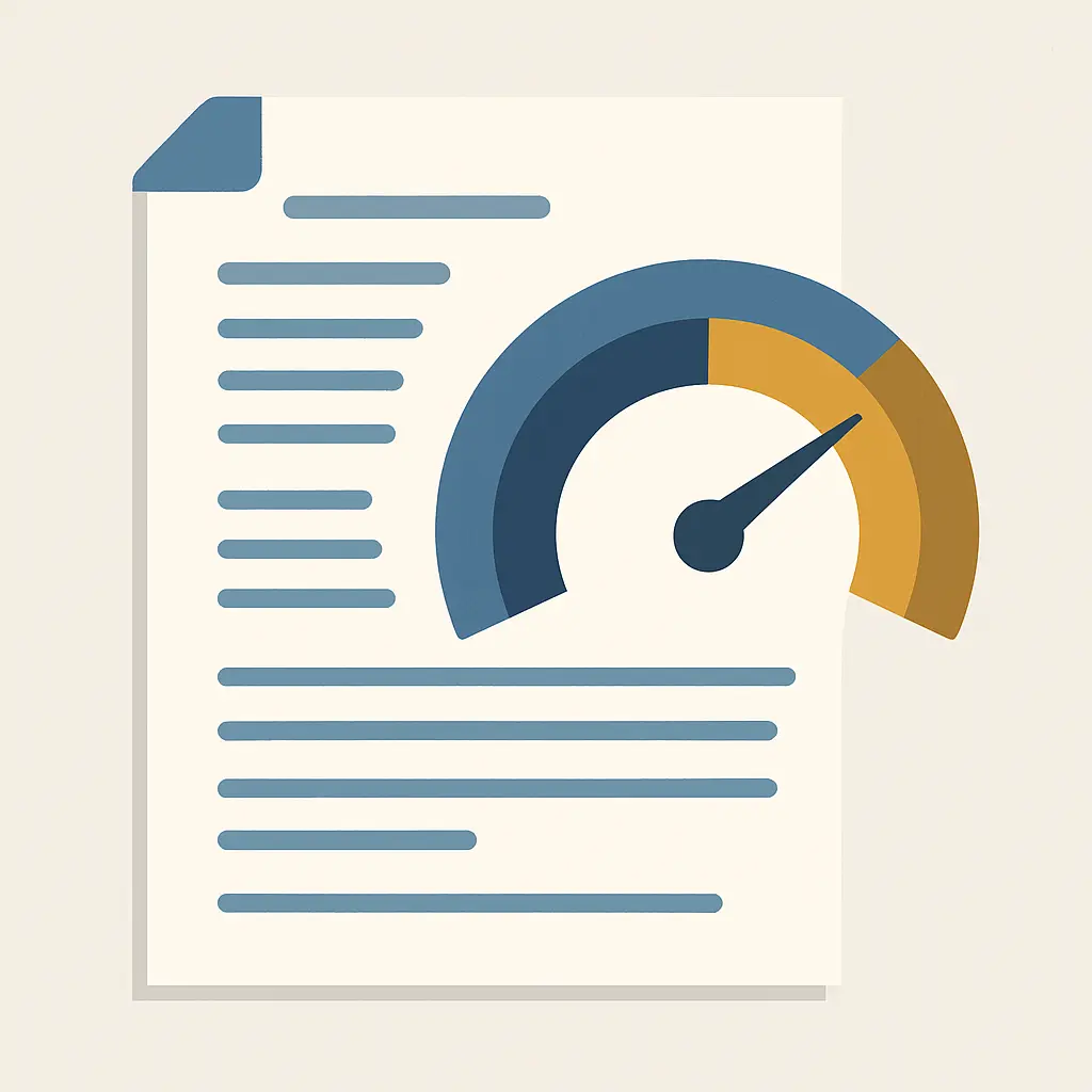 Illustration of an academic report with a percentage gauge representing a similarity score review