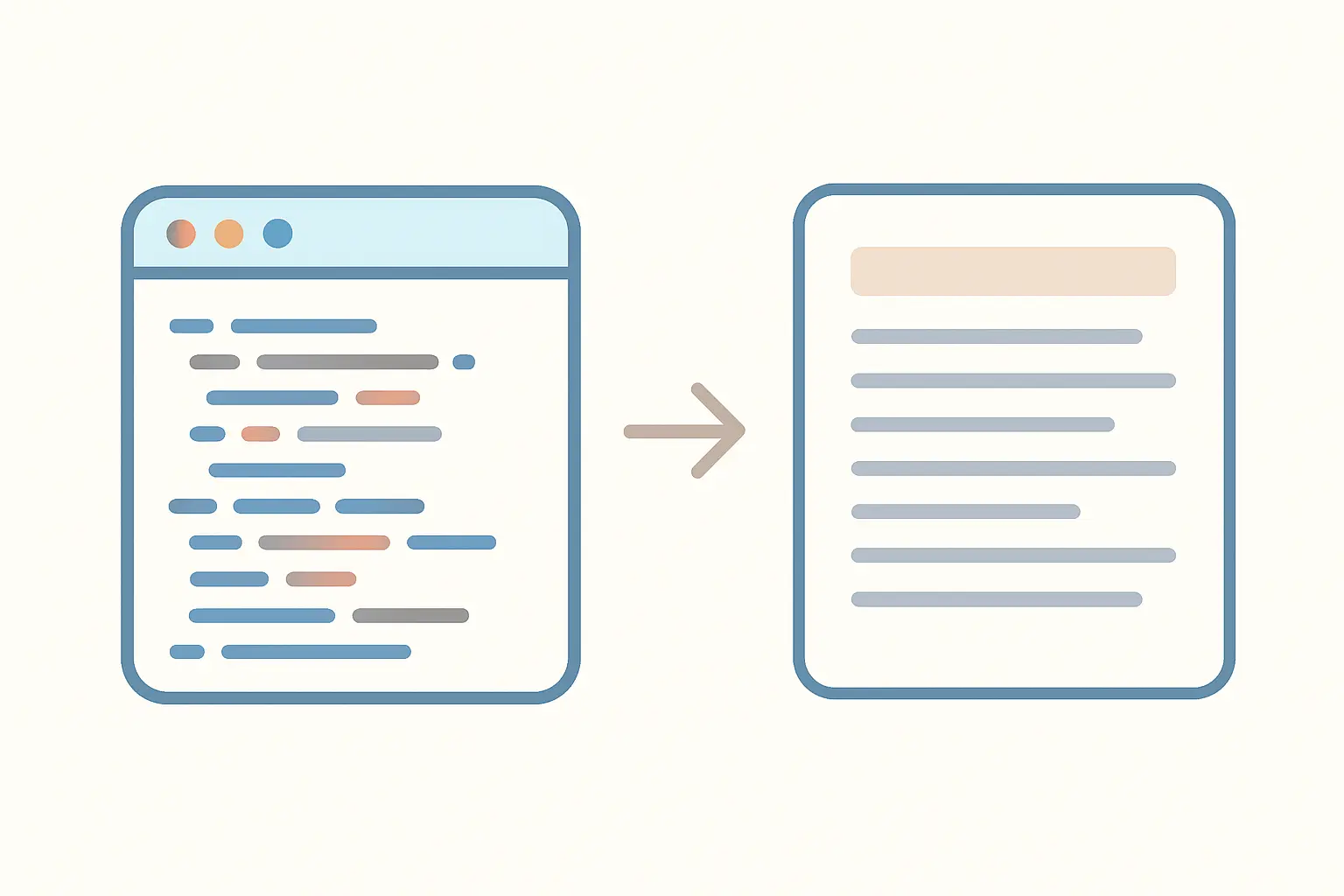 Flat vector illustration of a LaTeX source file compiling into a typeset mathematics document