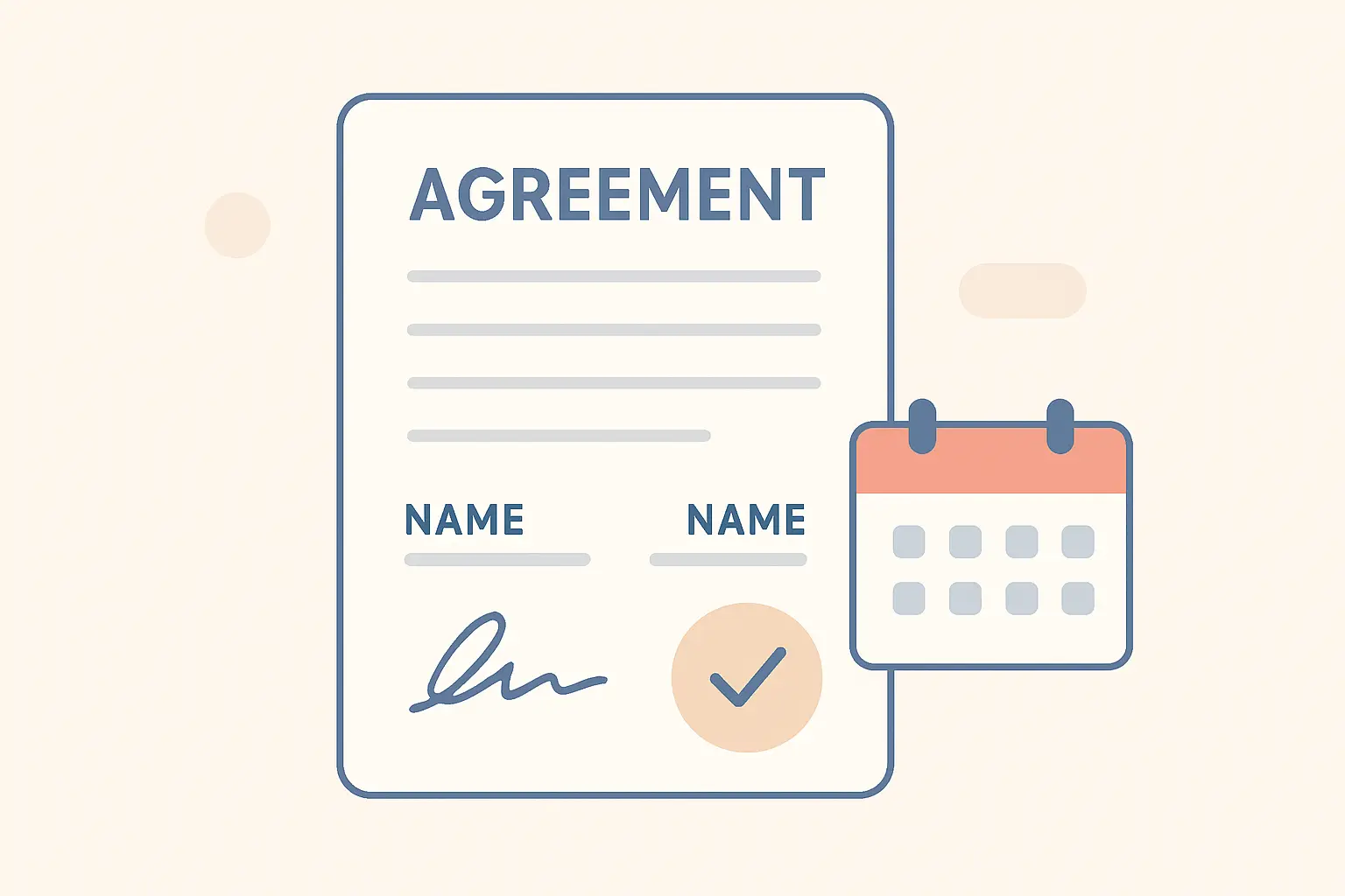 Flat vector illustration of a written supervision agreement naming roles and meeting frequency