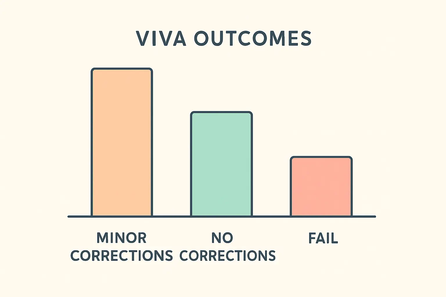 Breakdown of PhD viva outcomes from no corrections to fail