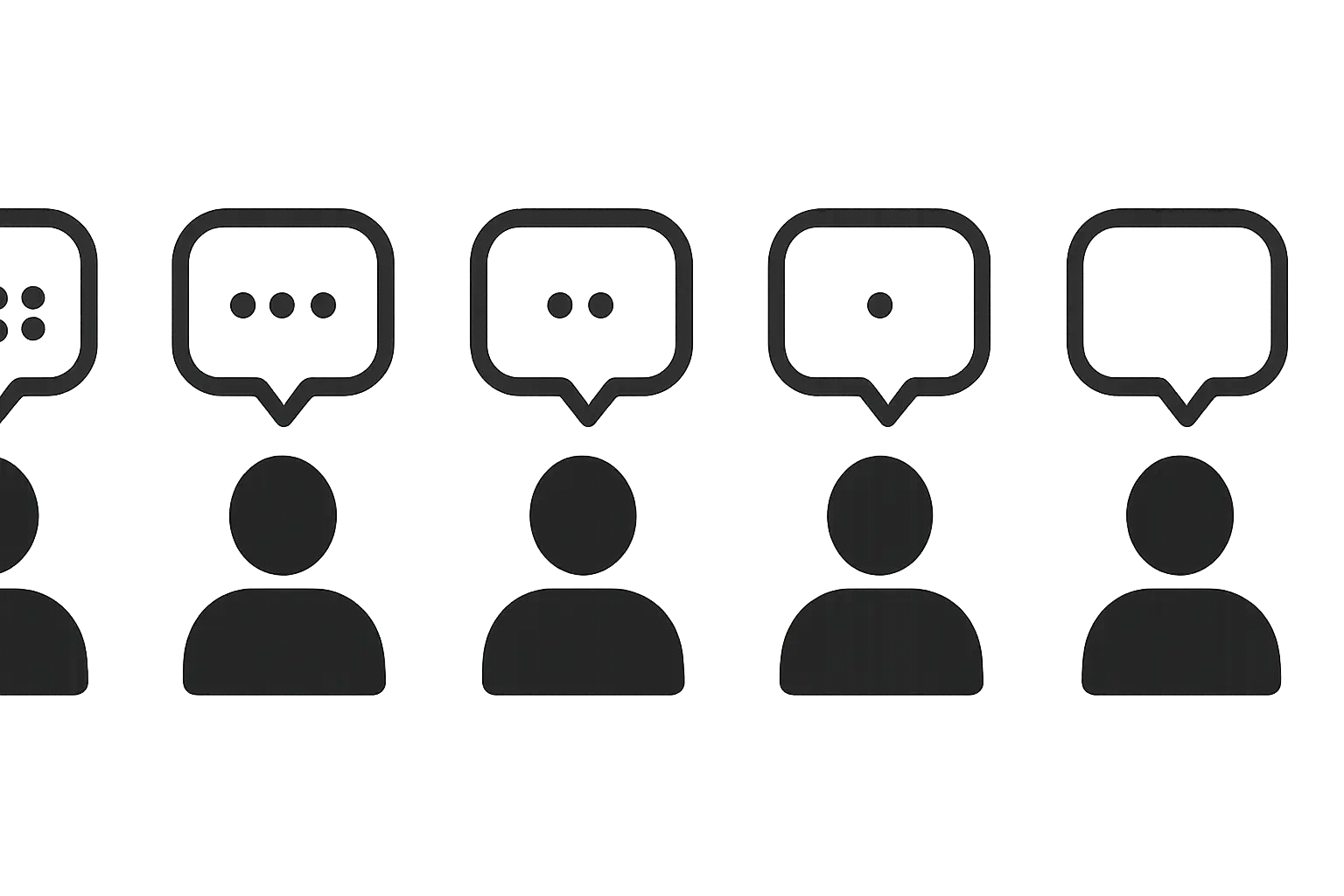Sequence of interview icons showing progressively fewer new codes discovered per interview