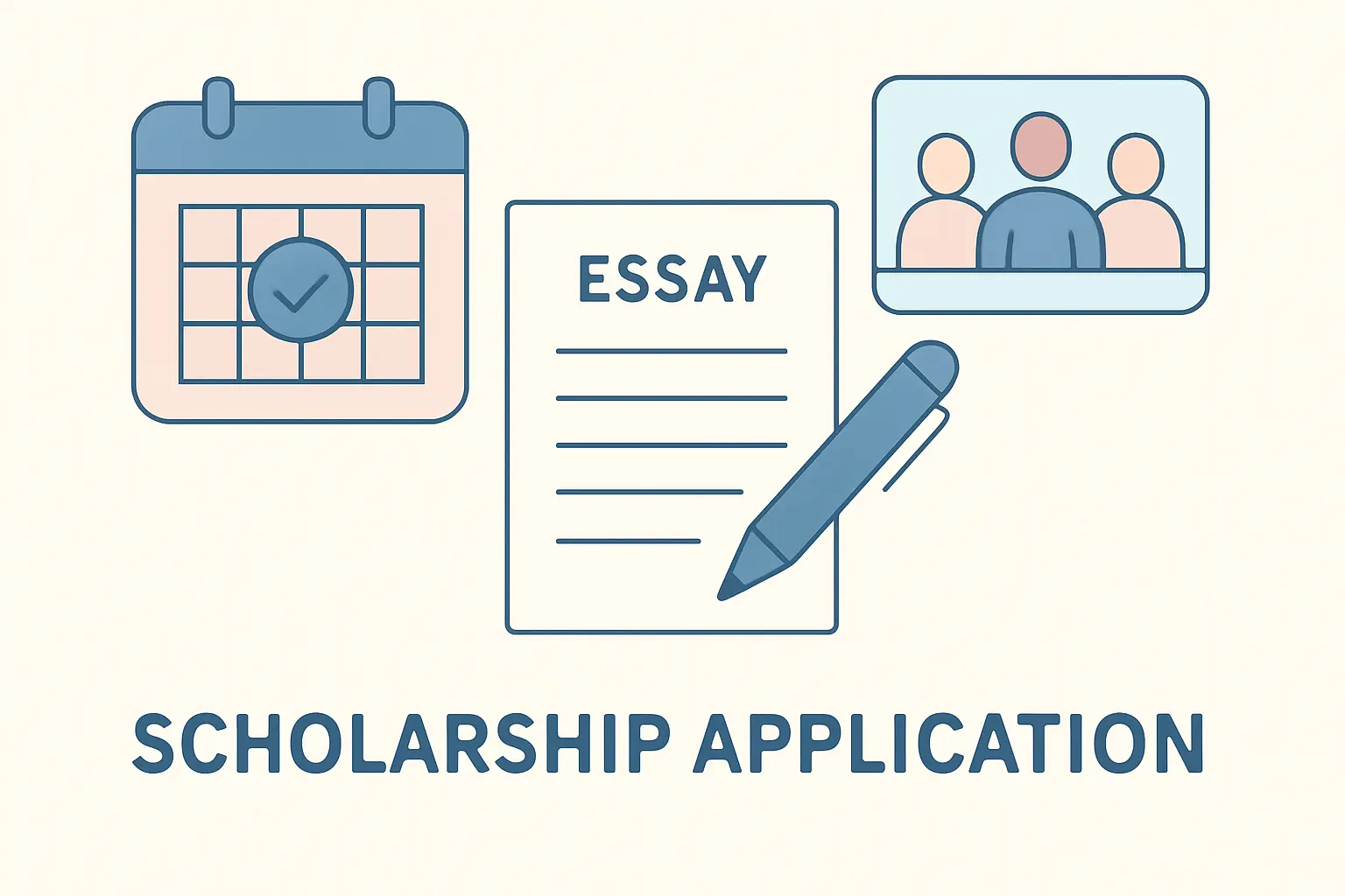 Illustration of the scholarship application timeline with essays and interview panel