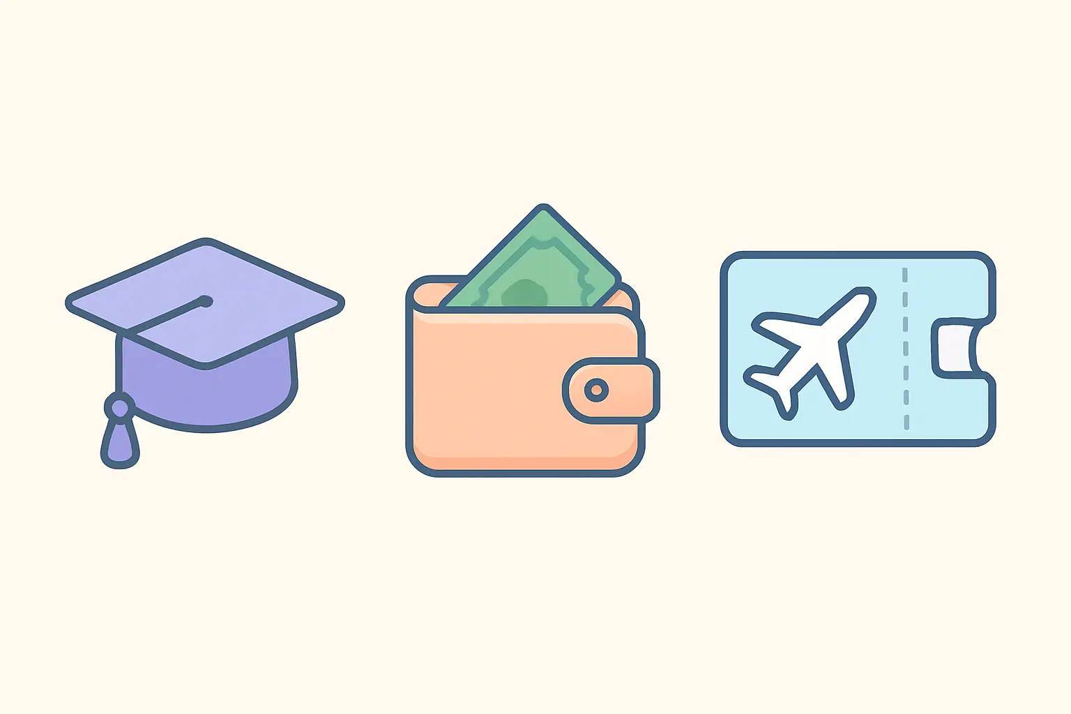 Icons showing what the Marshall Scholarship covers: tuition, stipend and travel