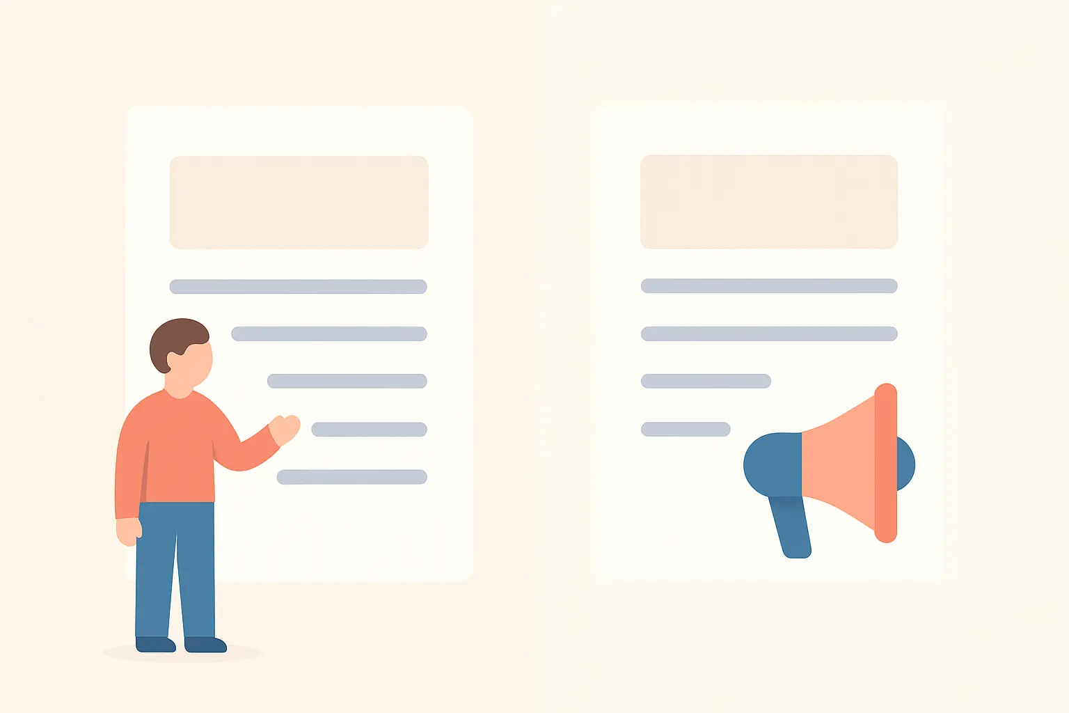 Split illustration contrasting first-person and impersonal voice in a thesis