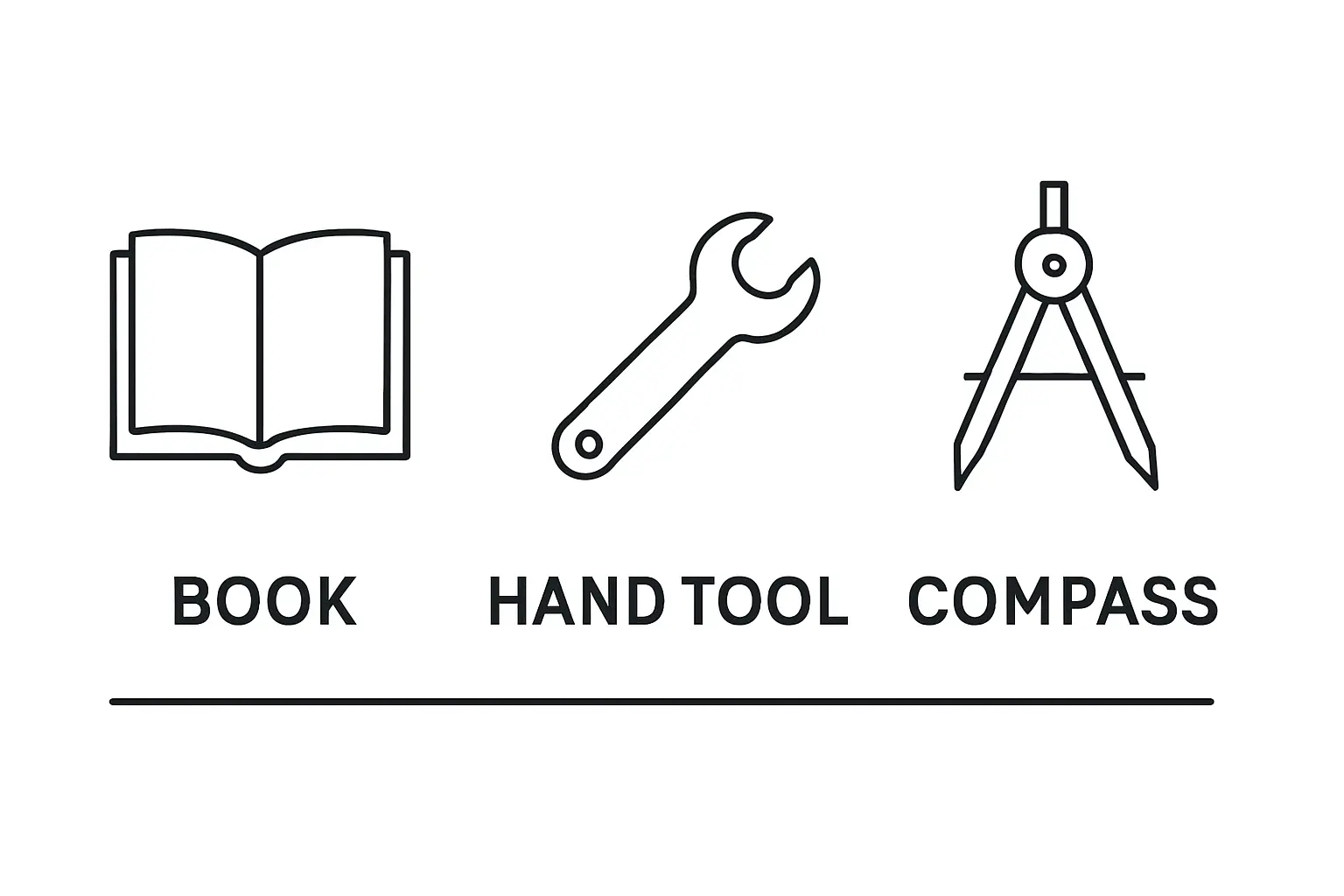 Line art diagram of three columns representing knowledge, skills and behaviours resting on a common baseline