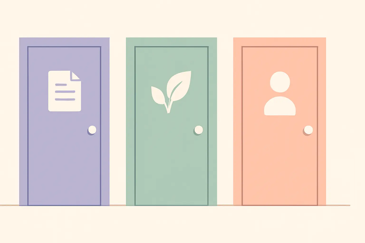 Flat vector illustration of three request routes to information shown as three doors