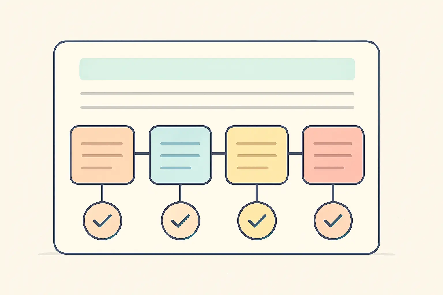 Flat vector illustration of an agreement document with labelled sections each linked to a tick badge