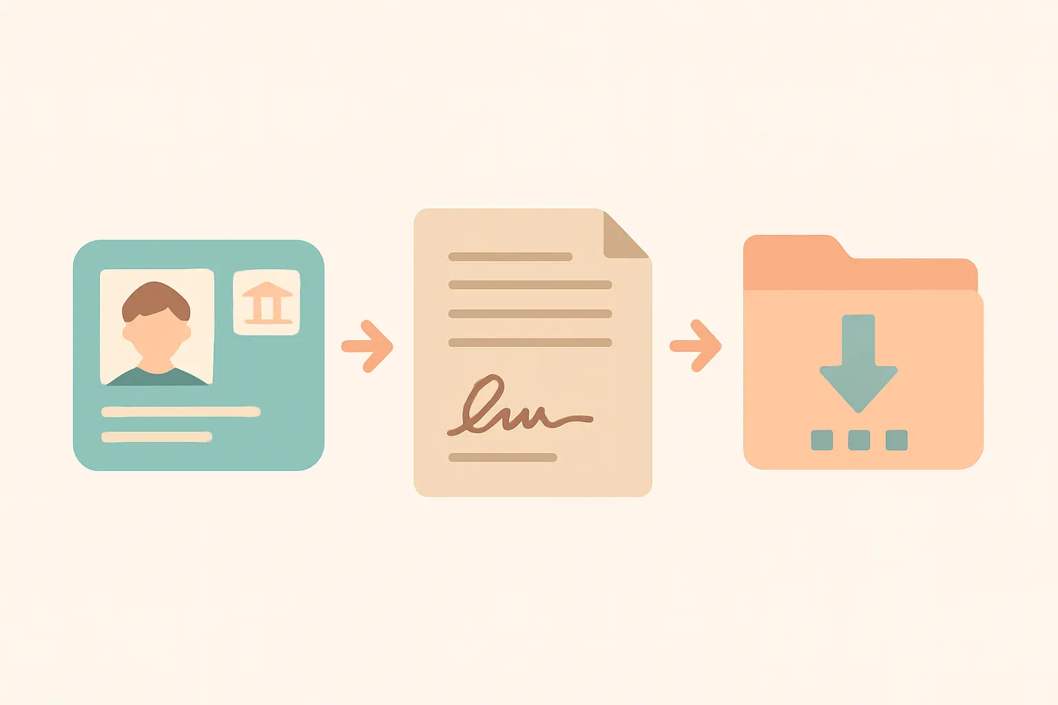 Flat vector illustration of the path from institutional login to licence agreement to dataset download