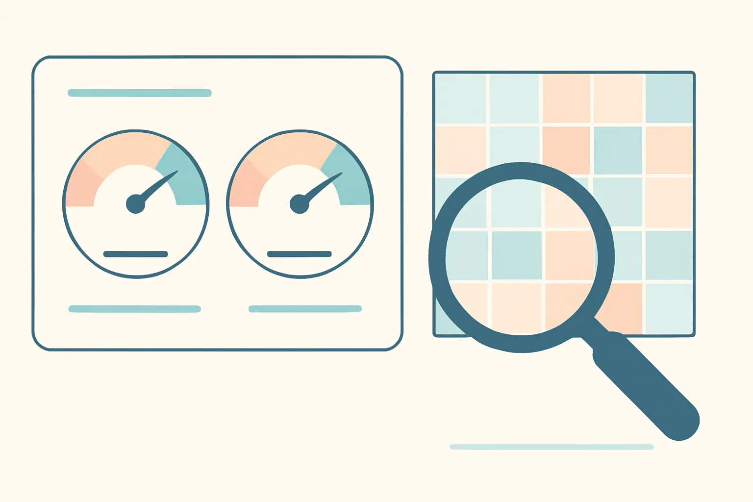 Flat vector illustration of sampling adequacy gauges beside a correlation matrix grid