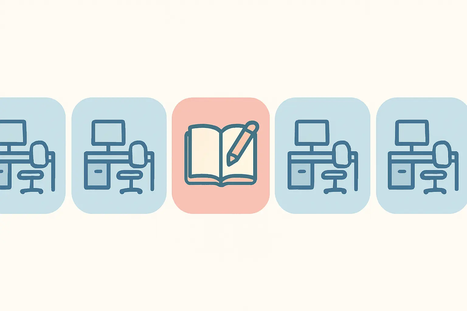 Flat vector illustration of a working week divided between workplace days and a university study day