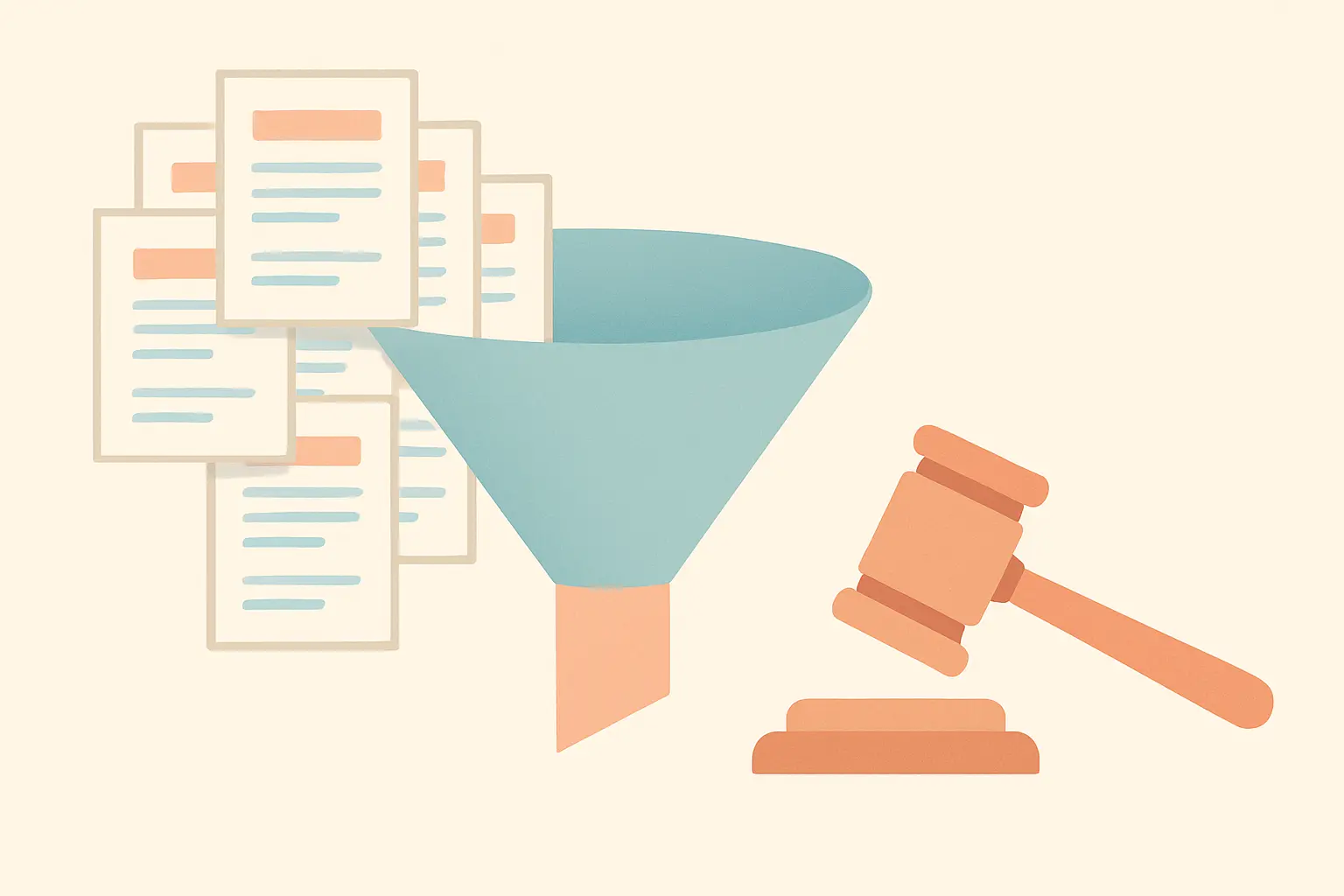 Flat vector funnel showing judicial review applications narrowing at the permission stage