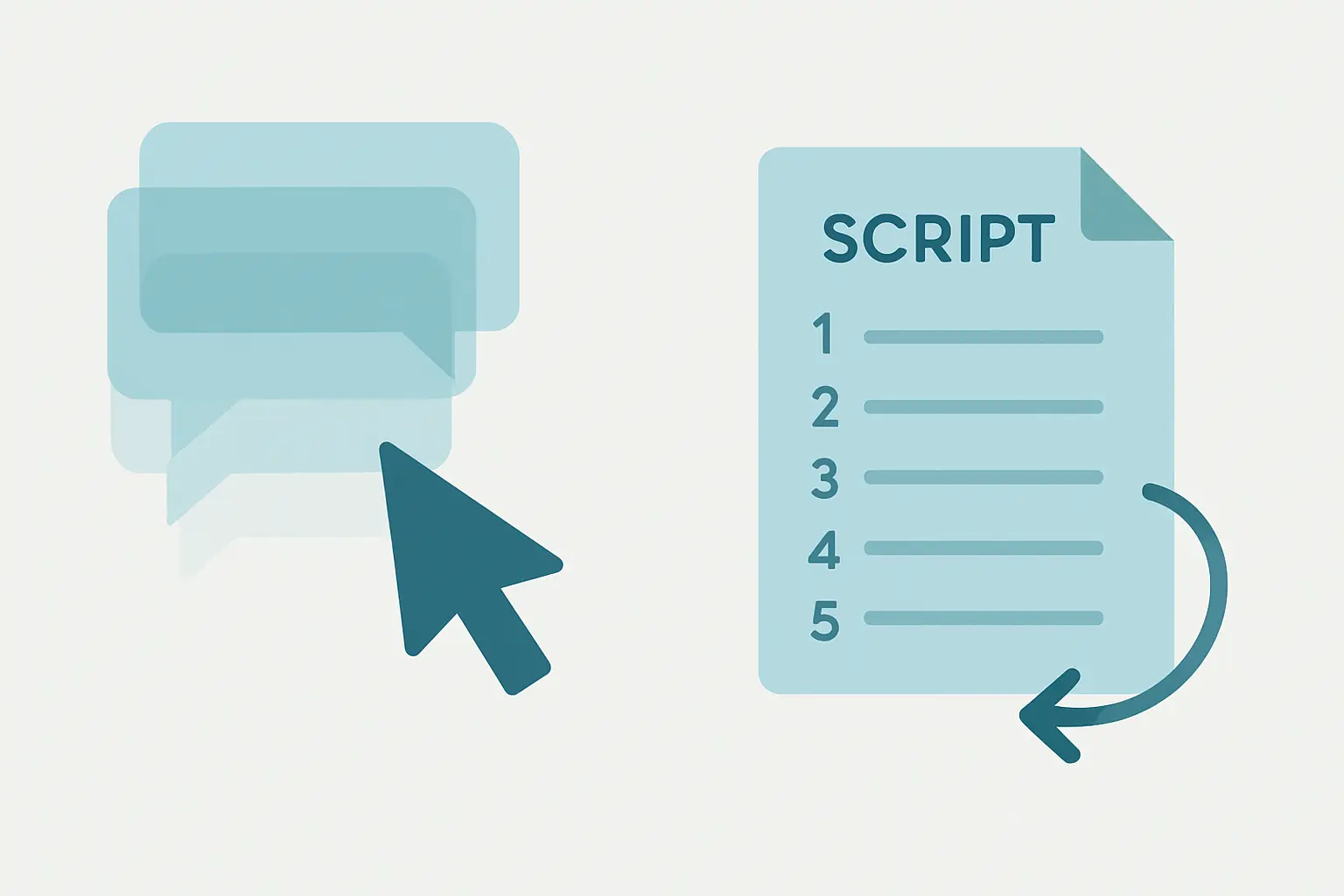 Flat vector illustration contrasting untraceable dialog box clicks with a saved re-runnable script