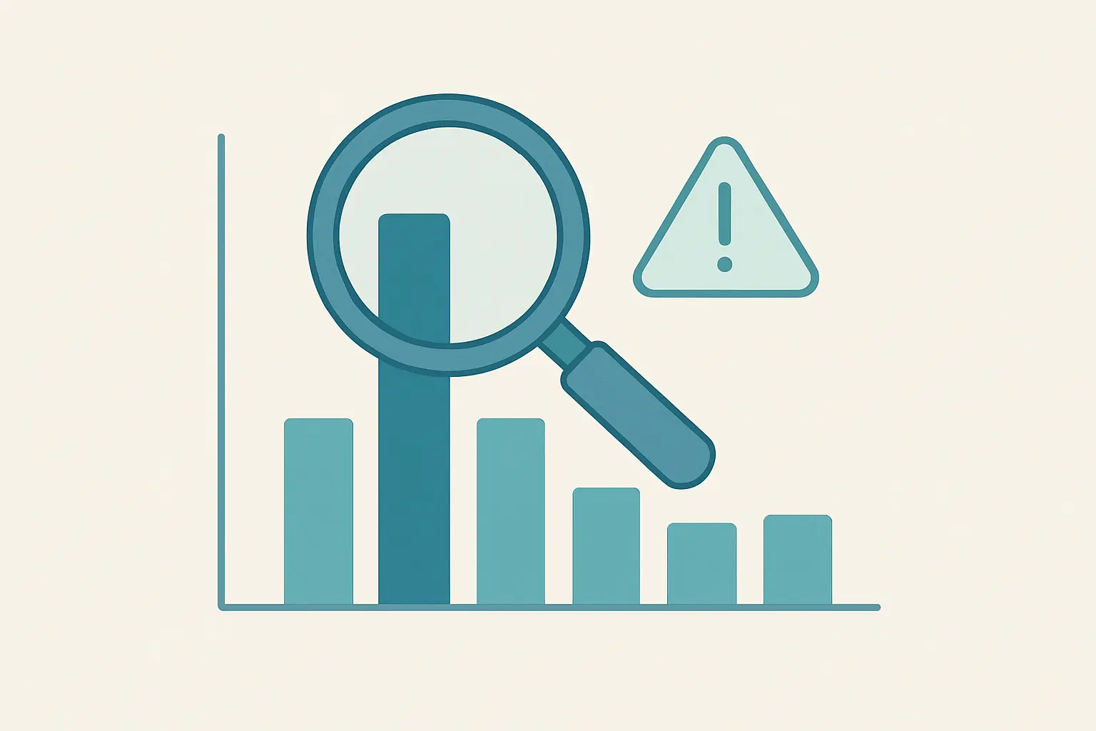 Flat vector illustration of one dominant first factor bar being examined under a magnifying glass